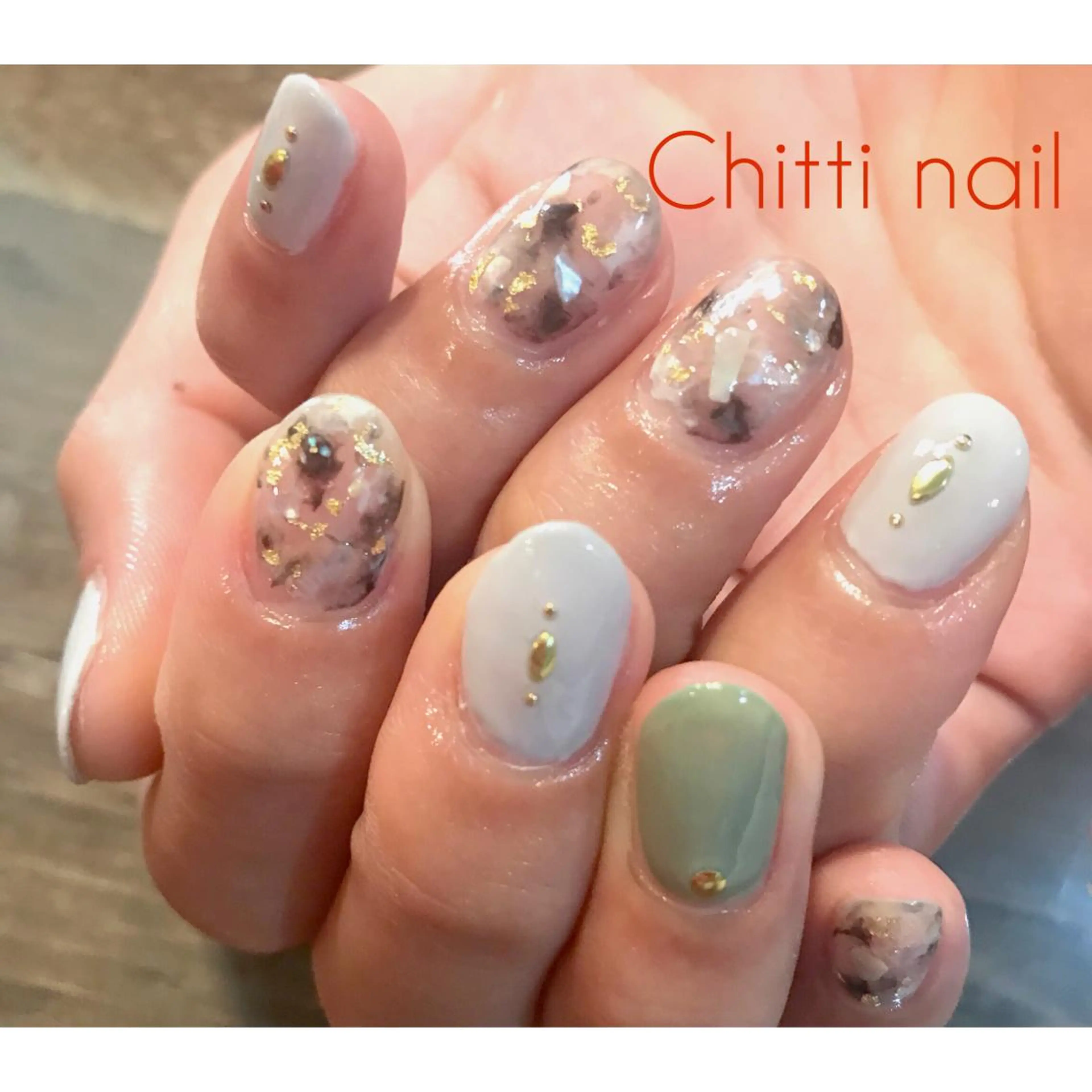 ネイル グリーン 大理石ネイル(マーブル) Chitti yuuriのネイルデザイン