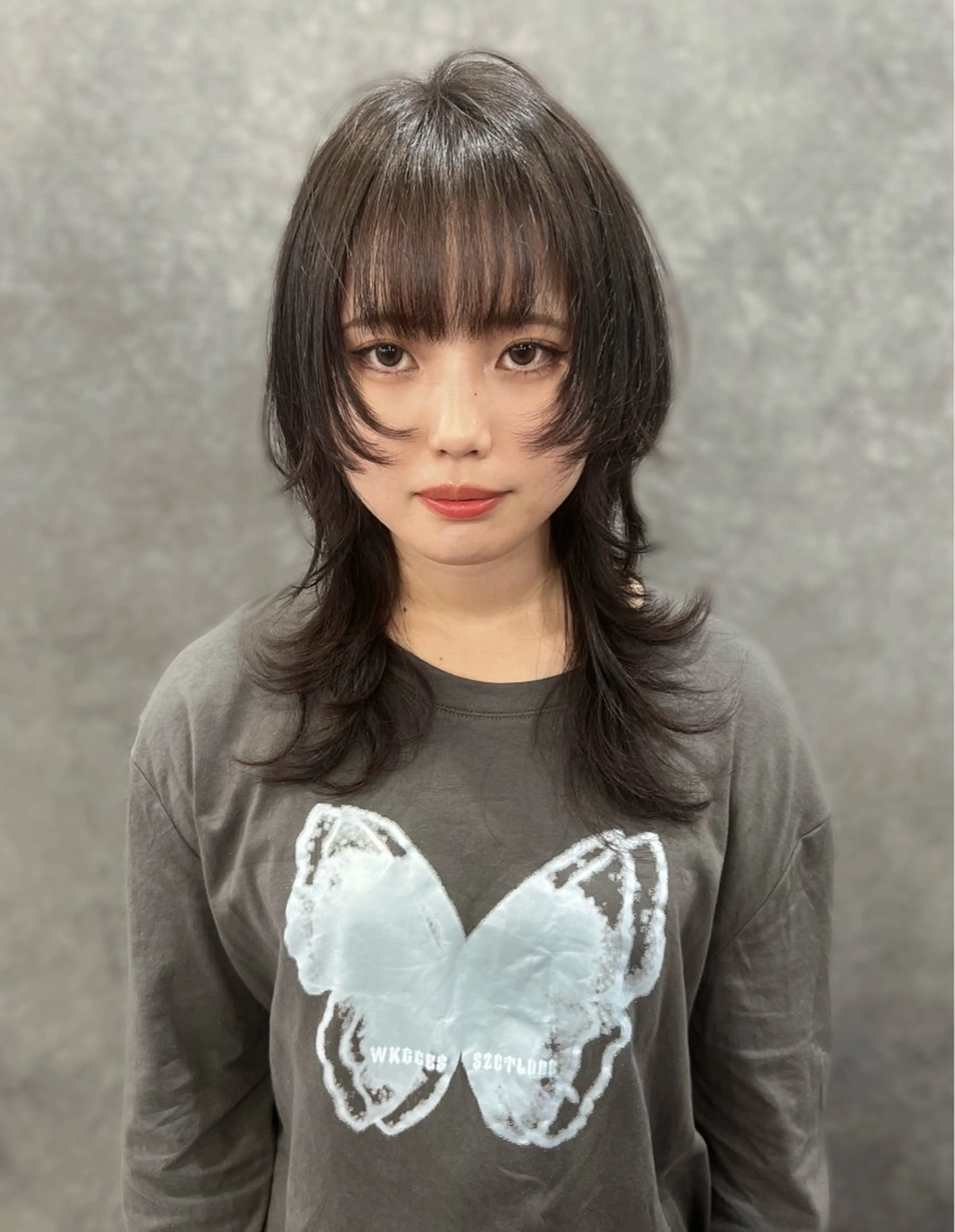 セミロング カット 縮毛矯正 トリートメント ブリーチ/ウルフ ハッシュカット/石山のヘアスタイル