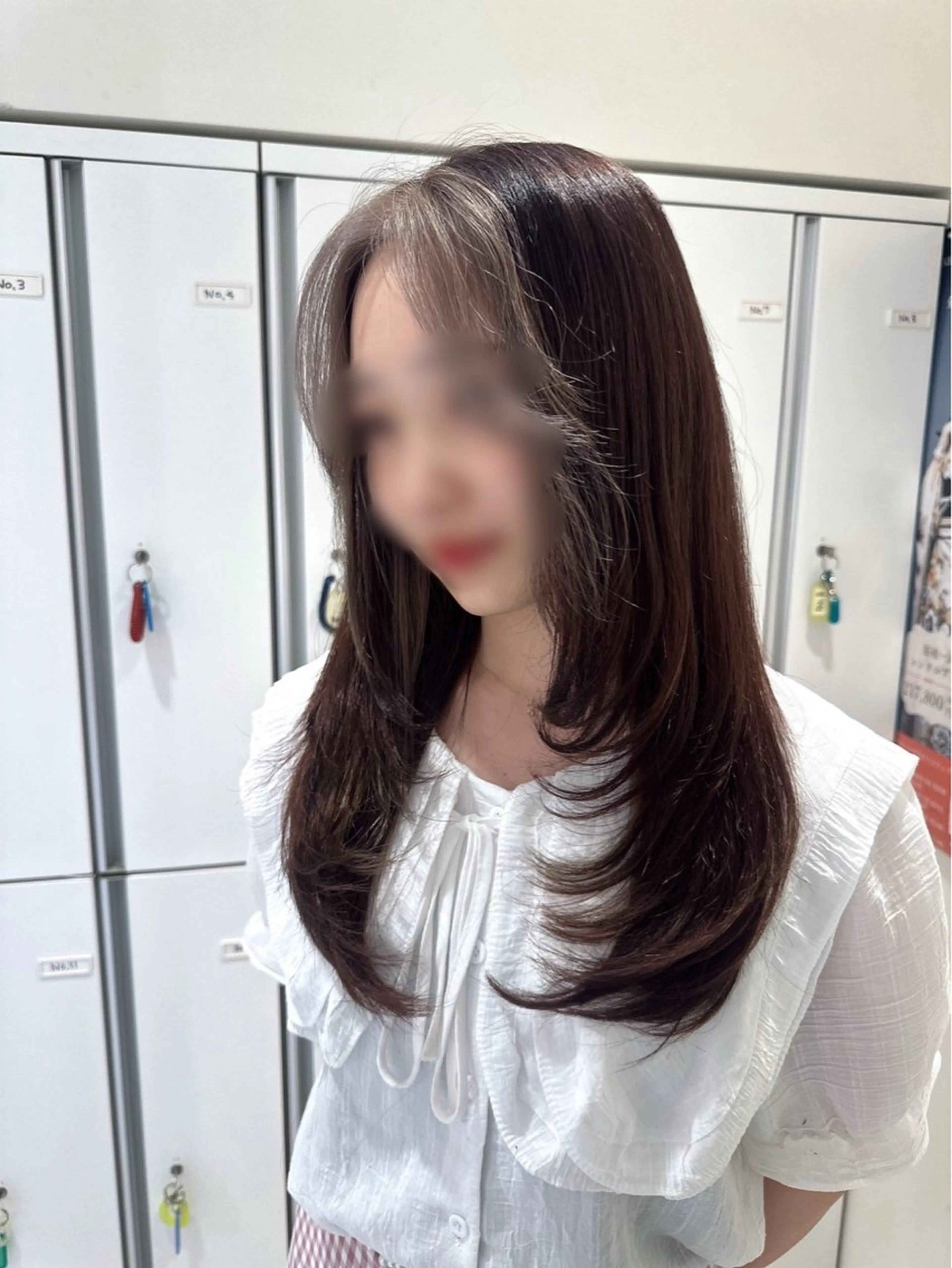 ロング ミストバング 顔まわりレイヤー 顔周りカット レイヤーカット カット ヘアカラー トリートメント 🌷暖色カラー Miku🌷のヘアスタイル