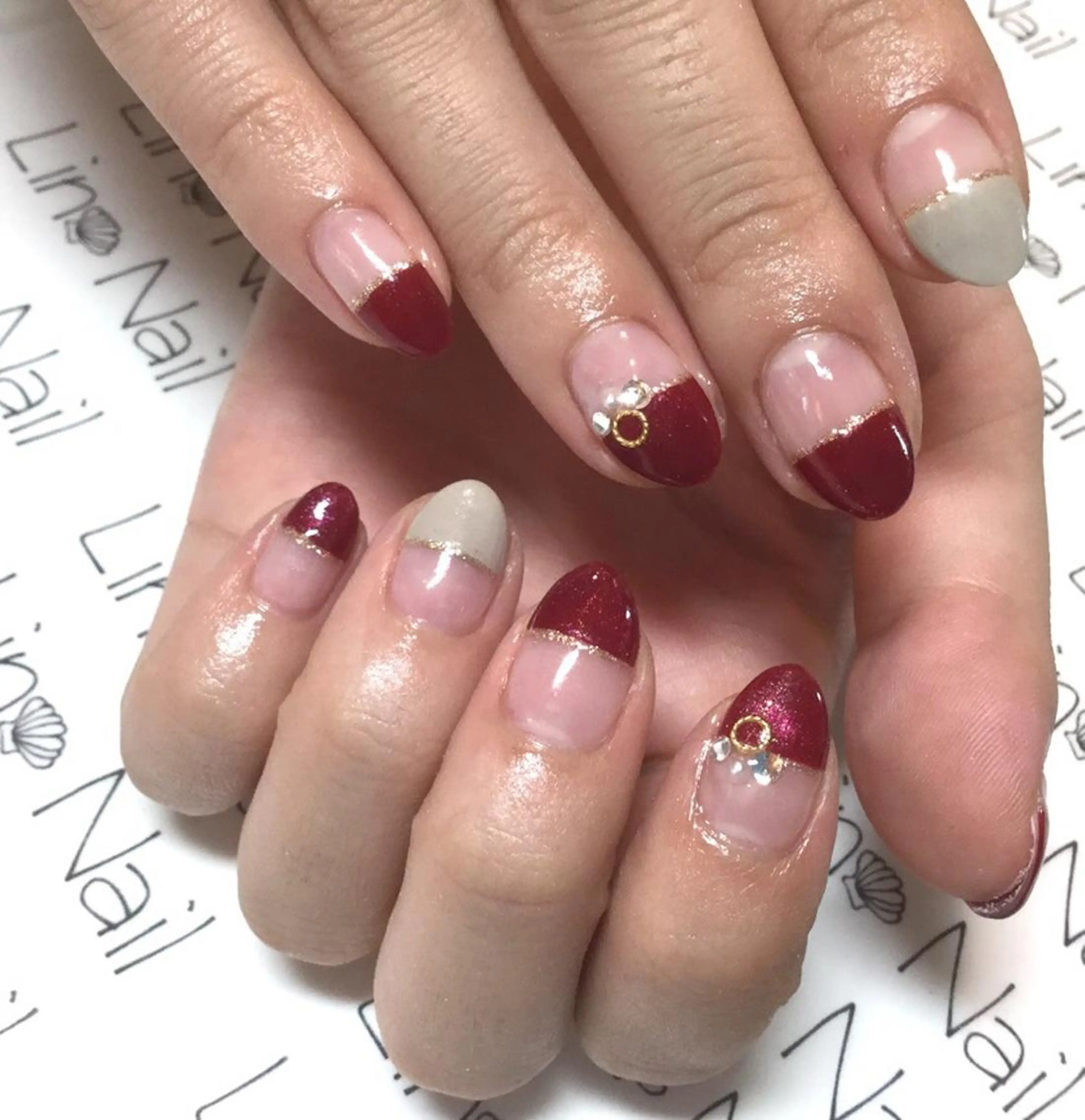 ショート ミディアム セミロング ネイル マツエク・マツパ アートネイル シンプルネイル ストーンネイル Lino Nail sekitomiのネイルデザイン
