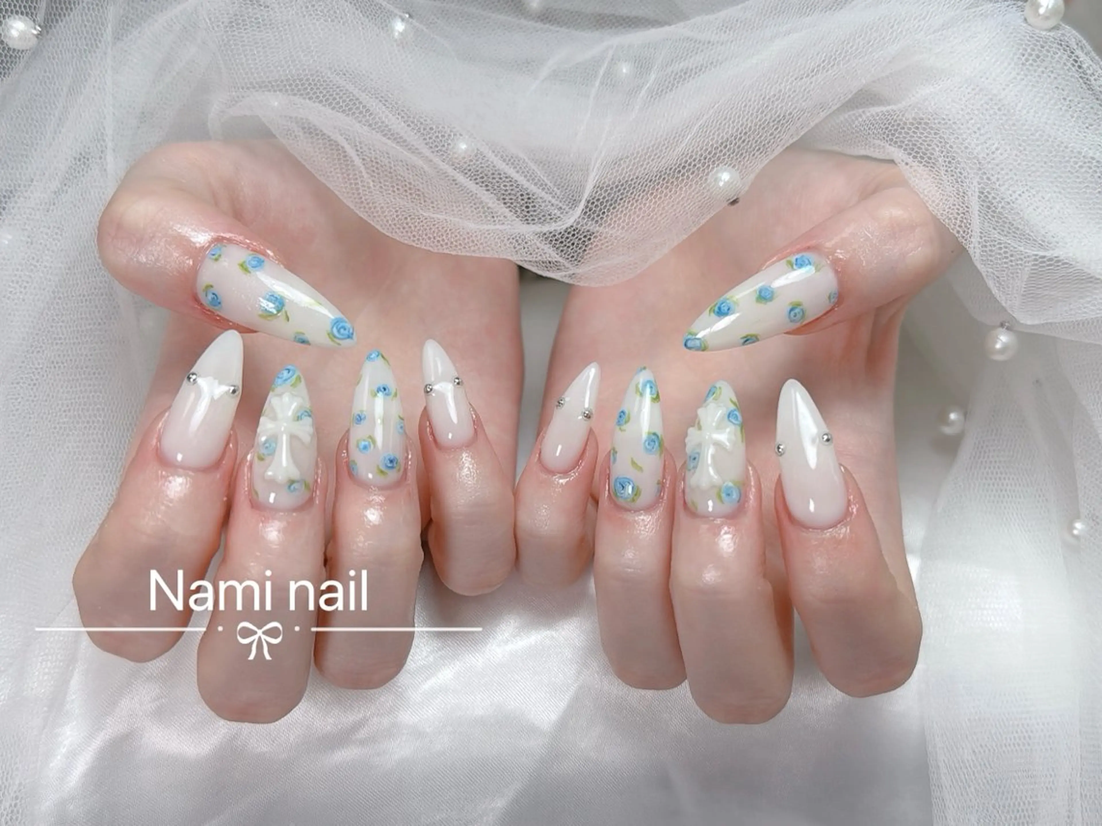 ネイル 長さ出し ガーリー 韓国ネイル ロングネイル 持ち込み ハンドネイル Nami nail salonのネイルデザイン