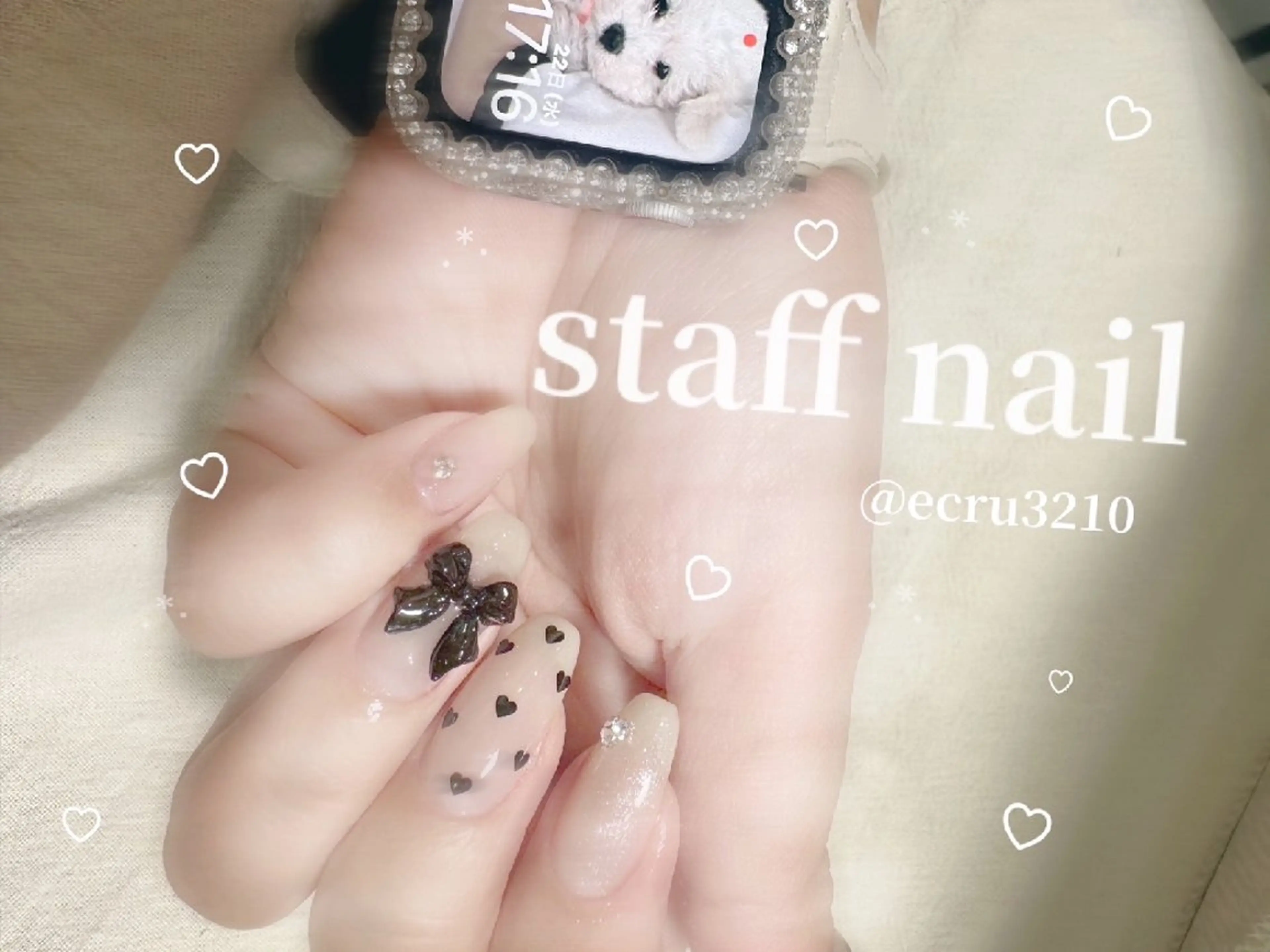 ネイル ハート リボン バレンタイン ecru.所属・TAKAHASHI NANAMIのマツエク・マツパデザイン