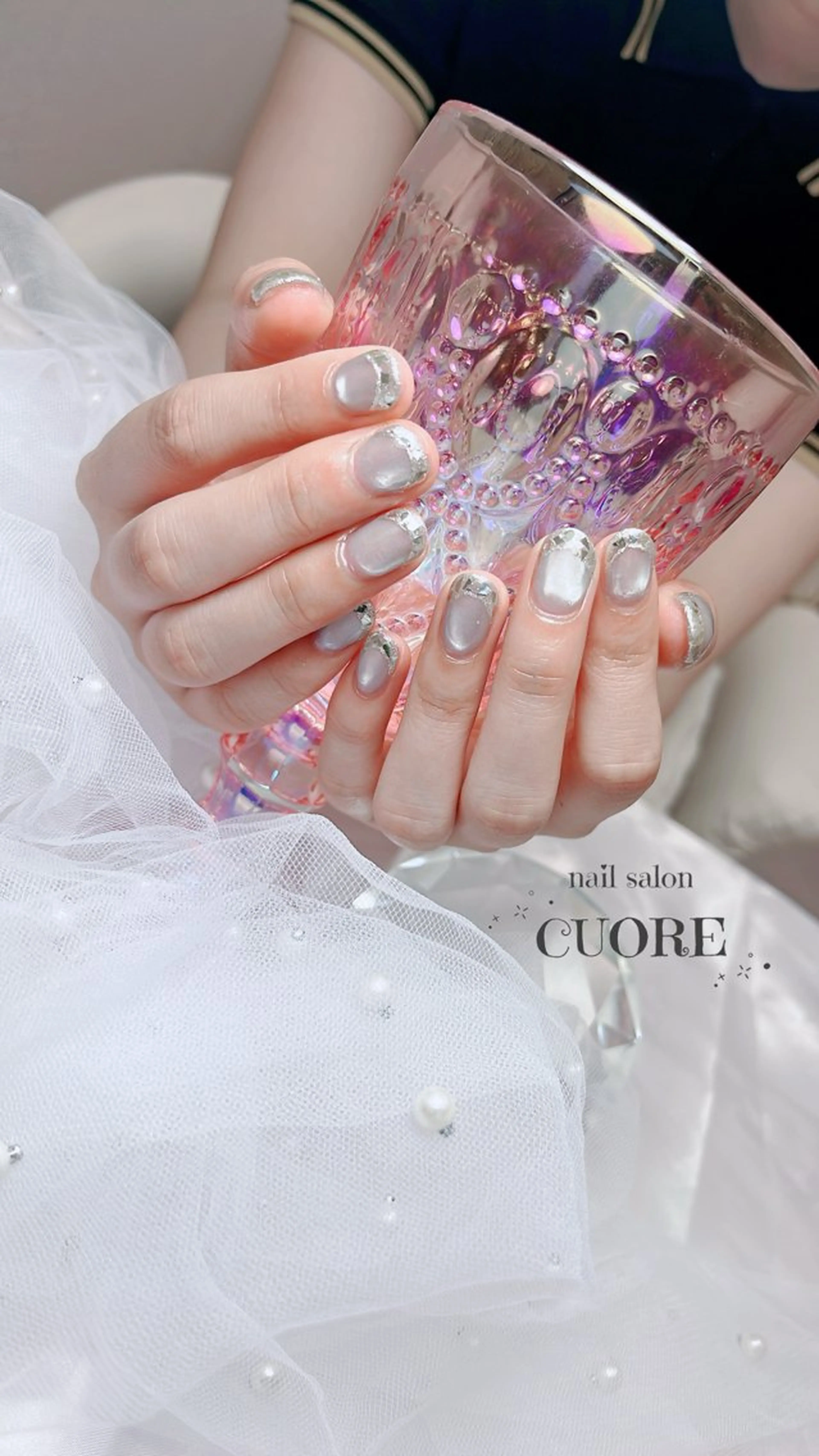 ネイル フレンチネイル ガラスフレンチ マグネットネイル nail salon CUOREのネイルデザイン
