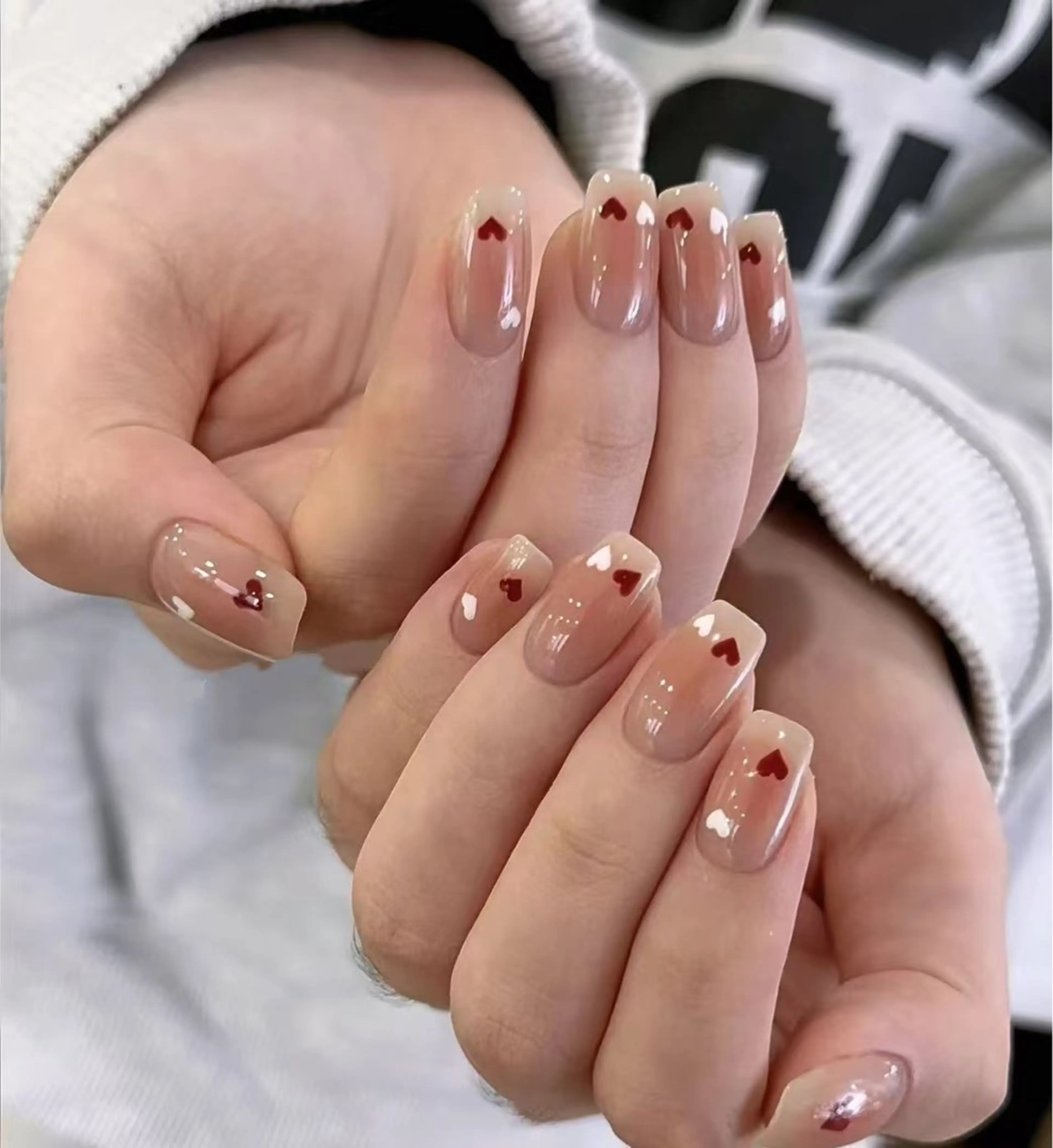 ネイル フラワーネイル フレンチネイル ジェルネイル ガラスフレンチ ハート ハンドネイル BabyYouMi ねねのネイルデザイン