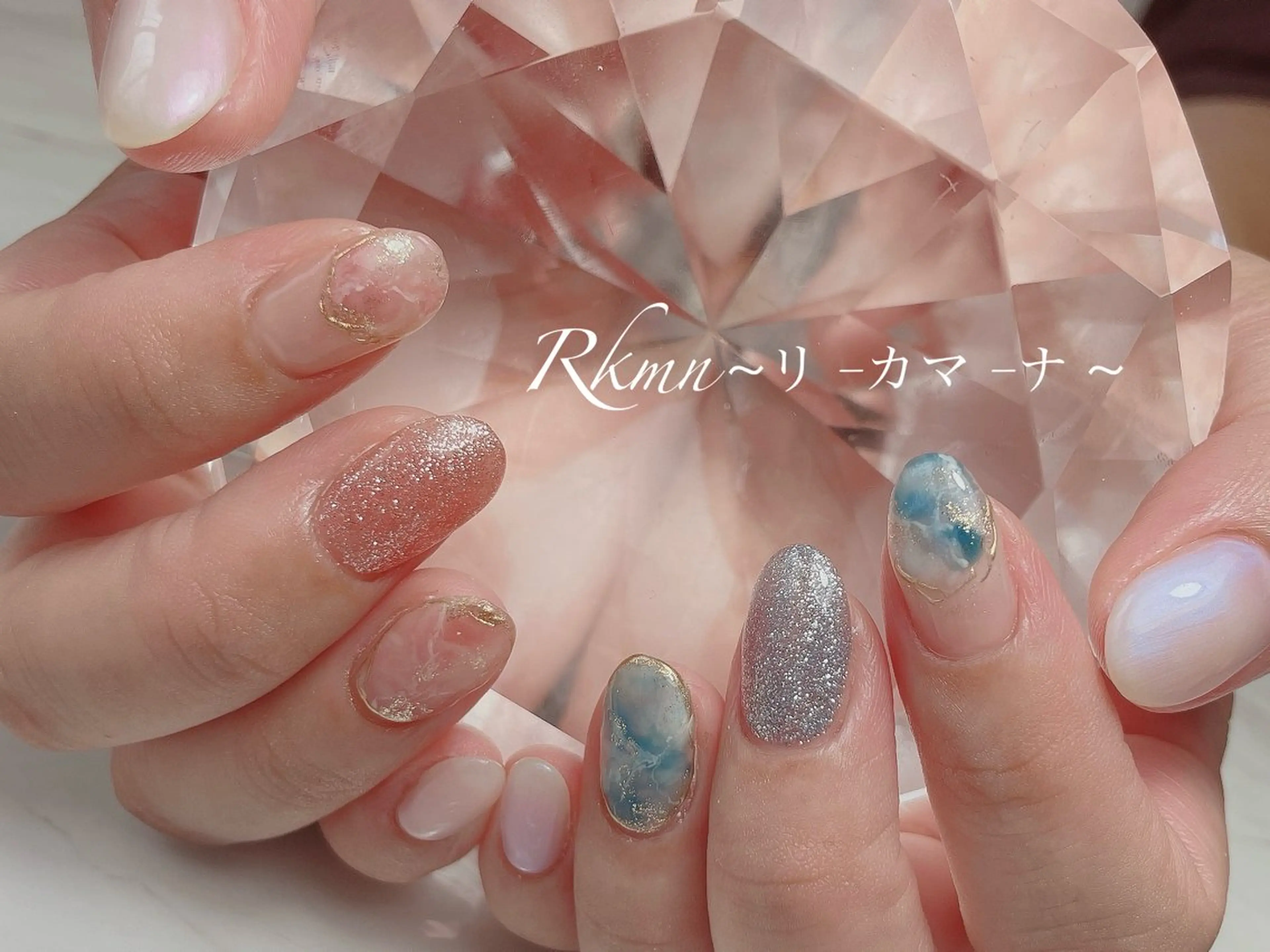 ネイル アートネイル フレンチネイル 大理石ネイル(マーブル) 春ネイル ハンドネイル フットネイル ハンドケア Rkmn ~リ-カマ-ナ~のネイルデザイン