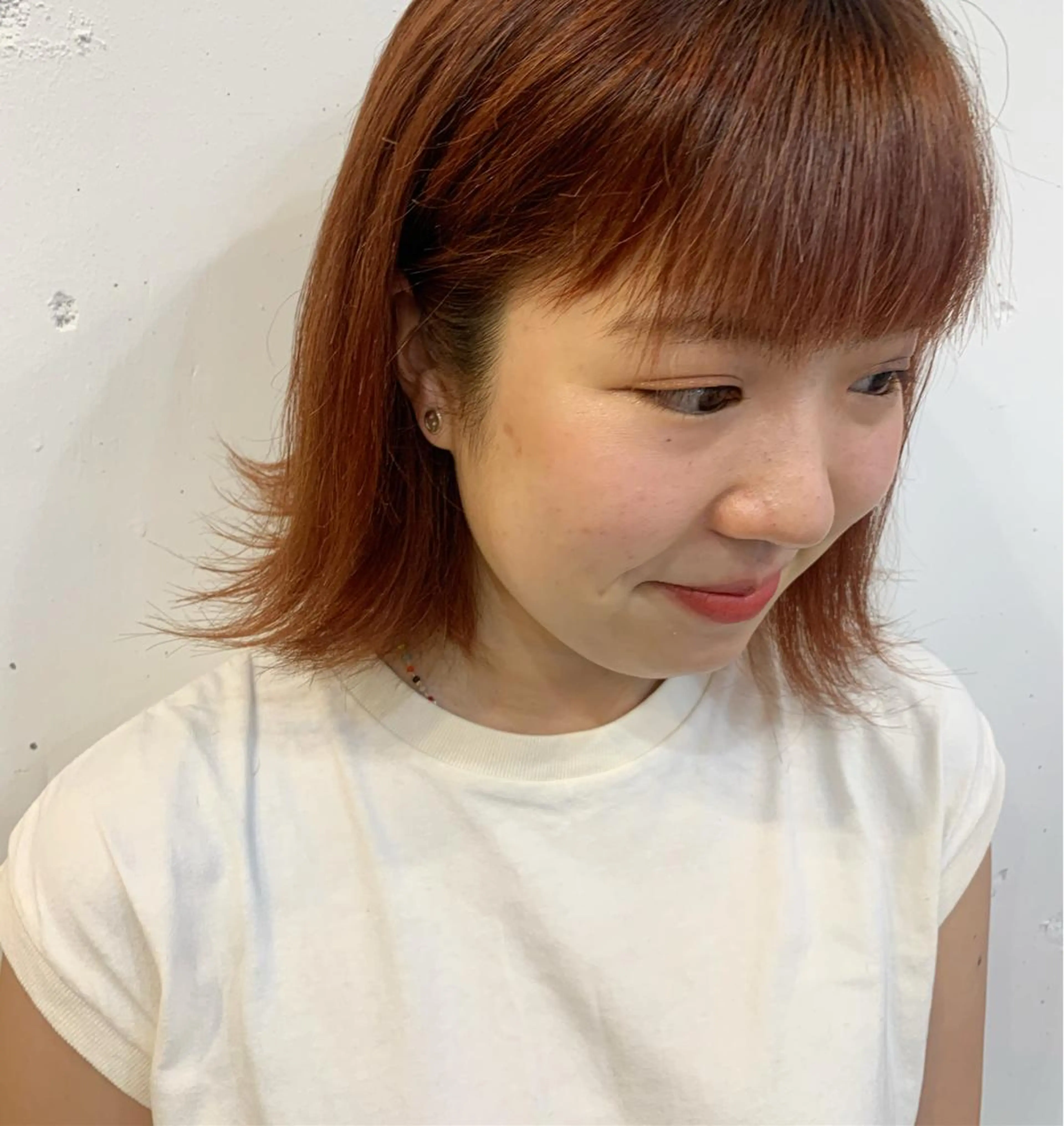 ミディアム カラー ヘアアレンジ ハイトーンカラー オレンジ 透明感color 🥣suzunaのヘアスタイル