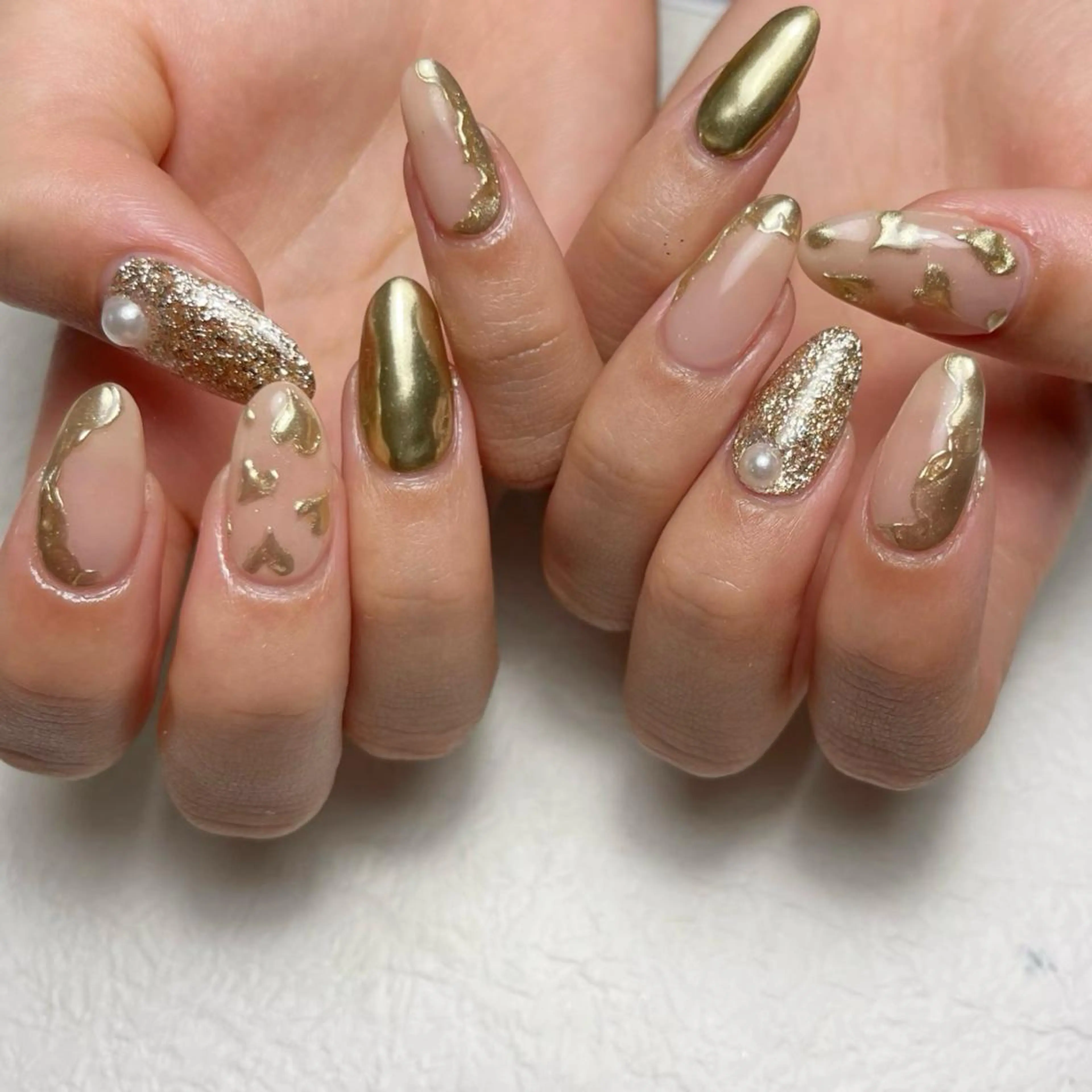 ネイル アートネイル フットネイル ジェルネイル ハート キラキラネイル Y nail なんば堀江店のネイルデザイン