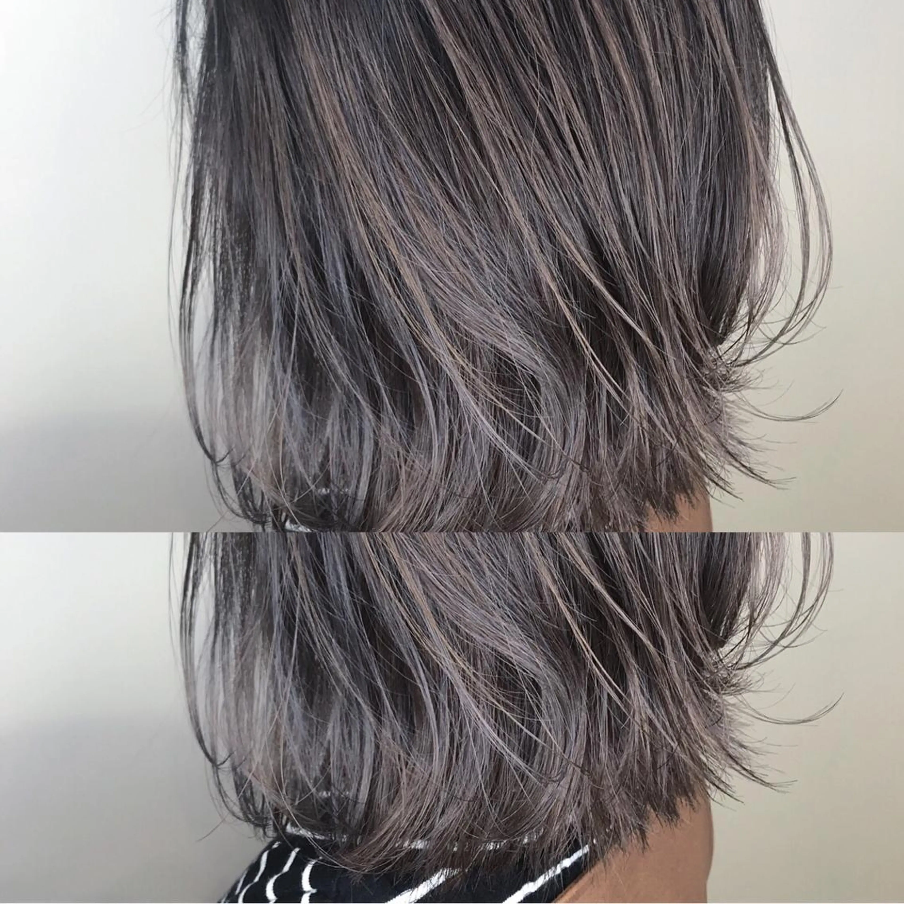 ミディアム カラー バレイヤージュ ブリーチ ケアブリーチ グレージュ レイヤーカット 髪質改善カラー韓国風 レイヤーtudaのヘアスタイル