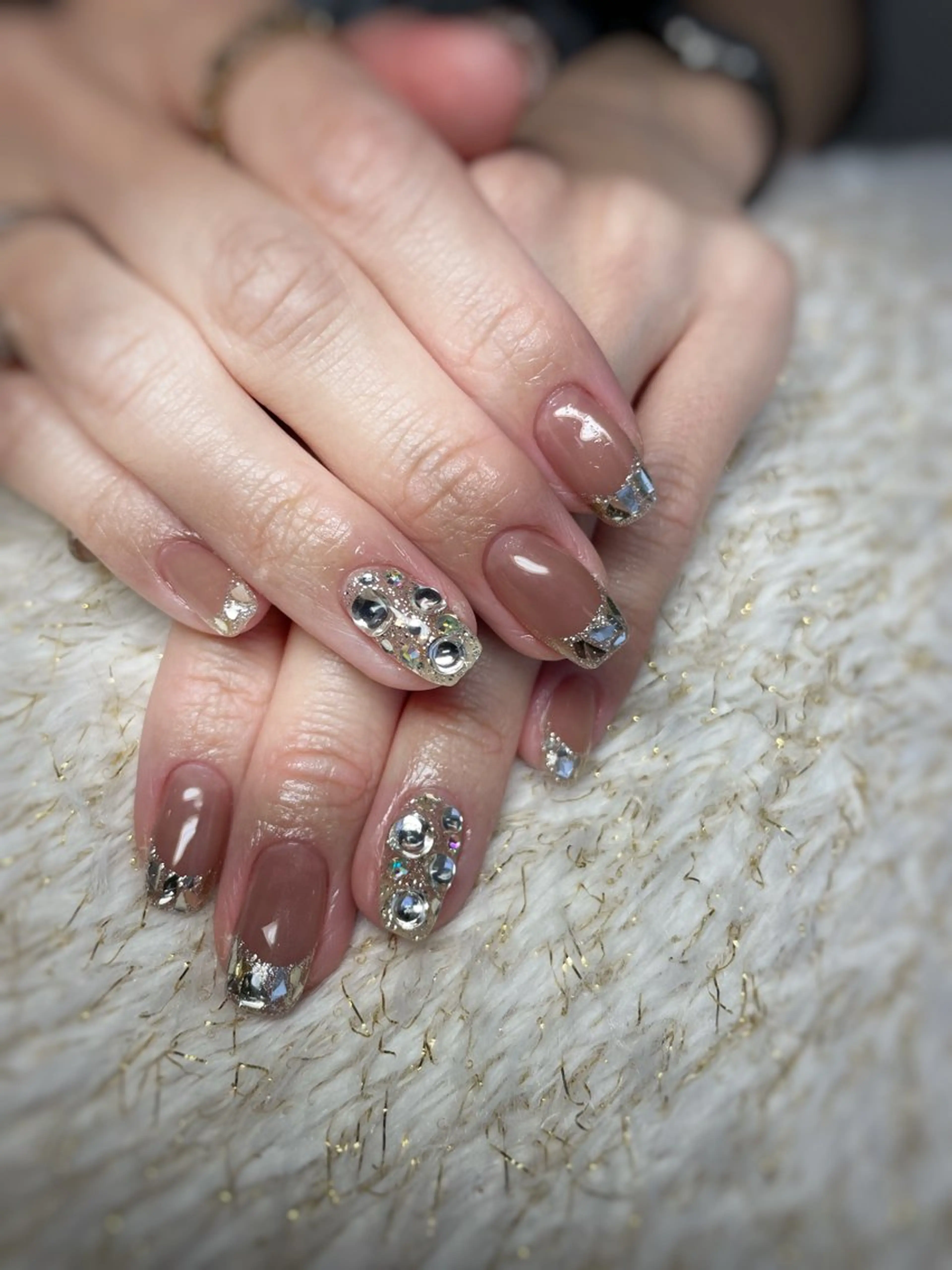 ネイル フレンチネイル ガラスフレンチ ストーンネイル ハンドネイル nail ayacaのネイルデザイン