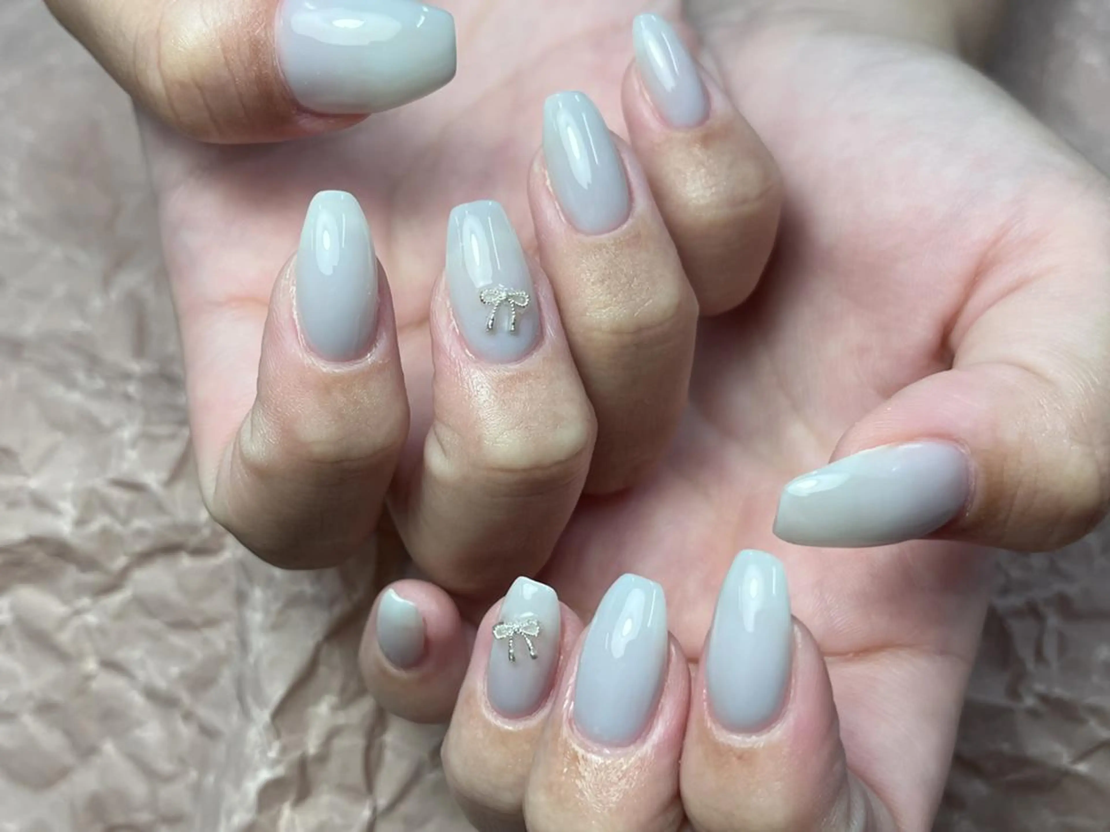 ネイル グリーン リボン シンプルネイル ToliyDeliy Nail Salonのネイルデザイン