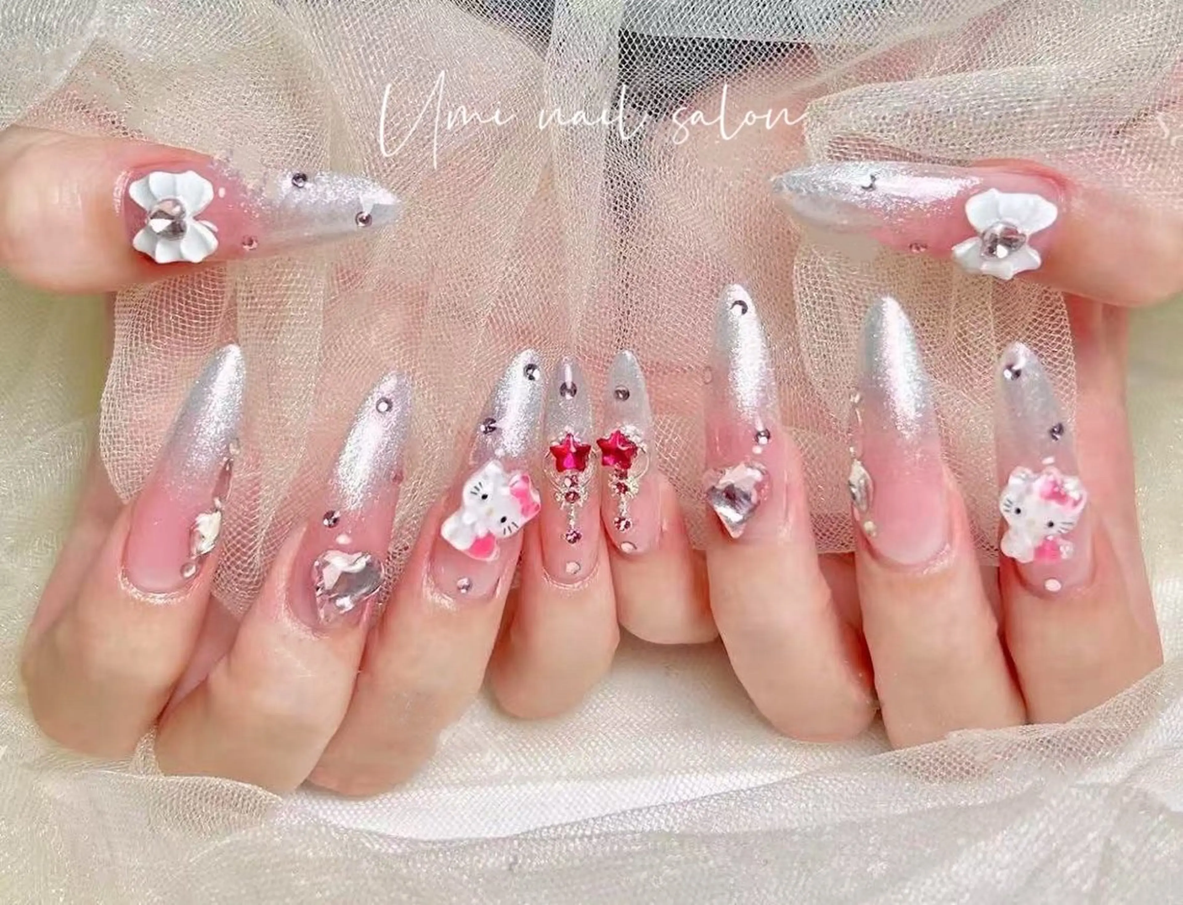 🌟ハンド🥂チップ長さだし+持ち込みデザイン(🍭🍧デザイン、パーツ10本Ok)14980の写真