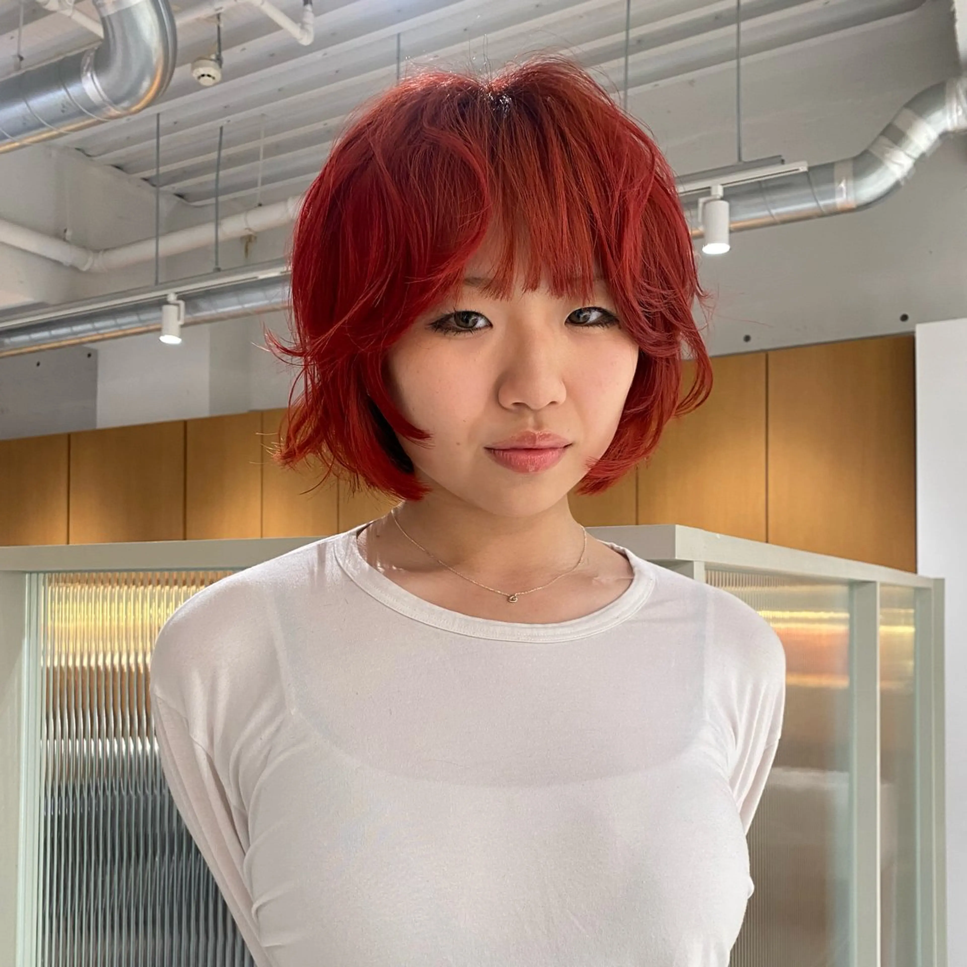 ミディアム カラー レッドカラー ヘアカラー ベージュ/暖色🧸 ハイトーン/ninaのヘアスタイル