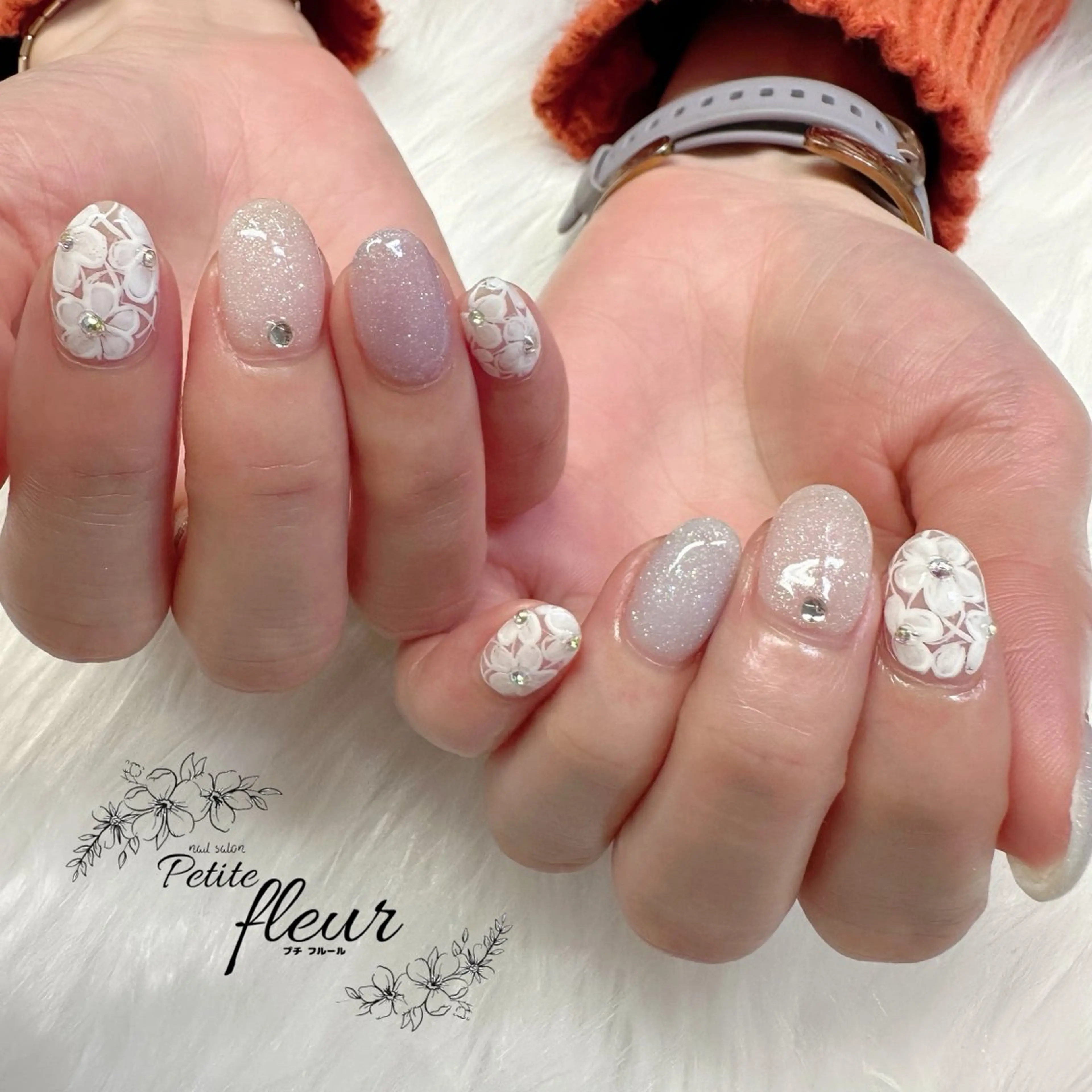 ネイル フラワーネイル レース ❁⃘*。Petite fleur❁⃘*りさのネイルデザイン