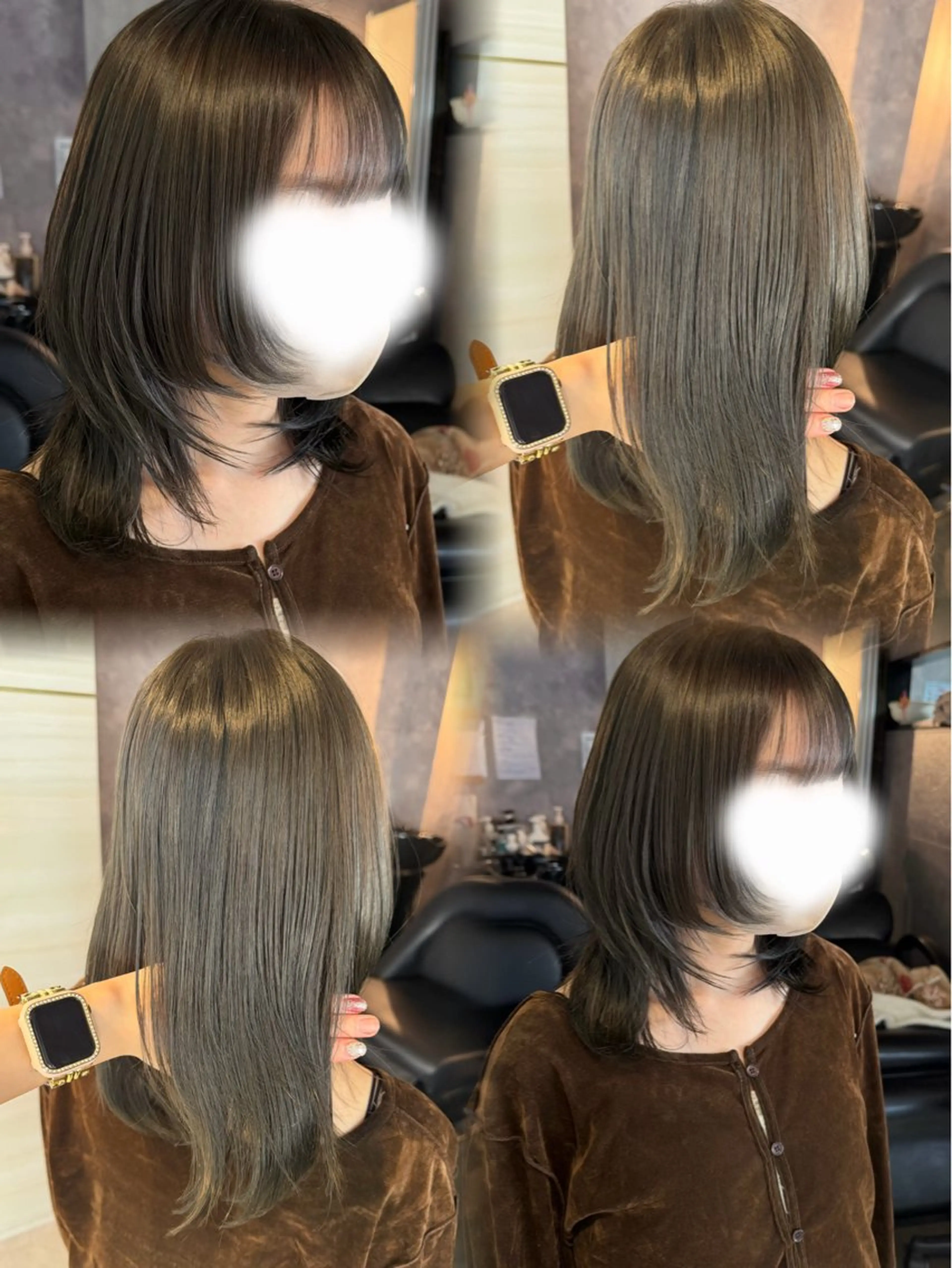 ミディアム カラー グレージュ オリーブグレージュ オリーブグレー ハッシュカット カット ヘアカラー 🏹あみ🏹暗髪 /オリーブ/髪質改善のヘアスタイル