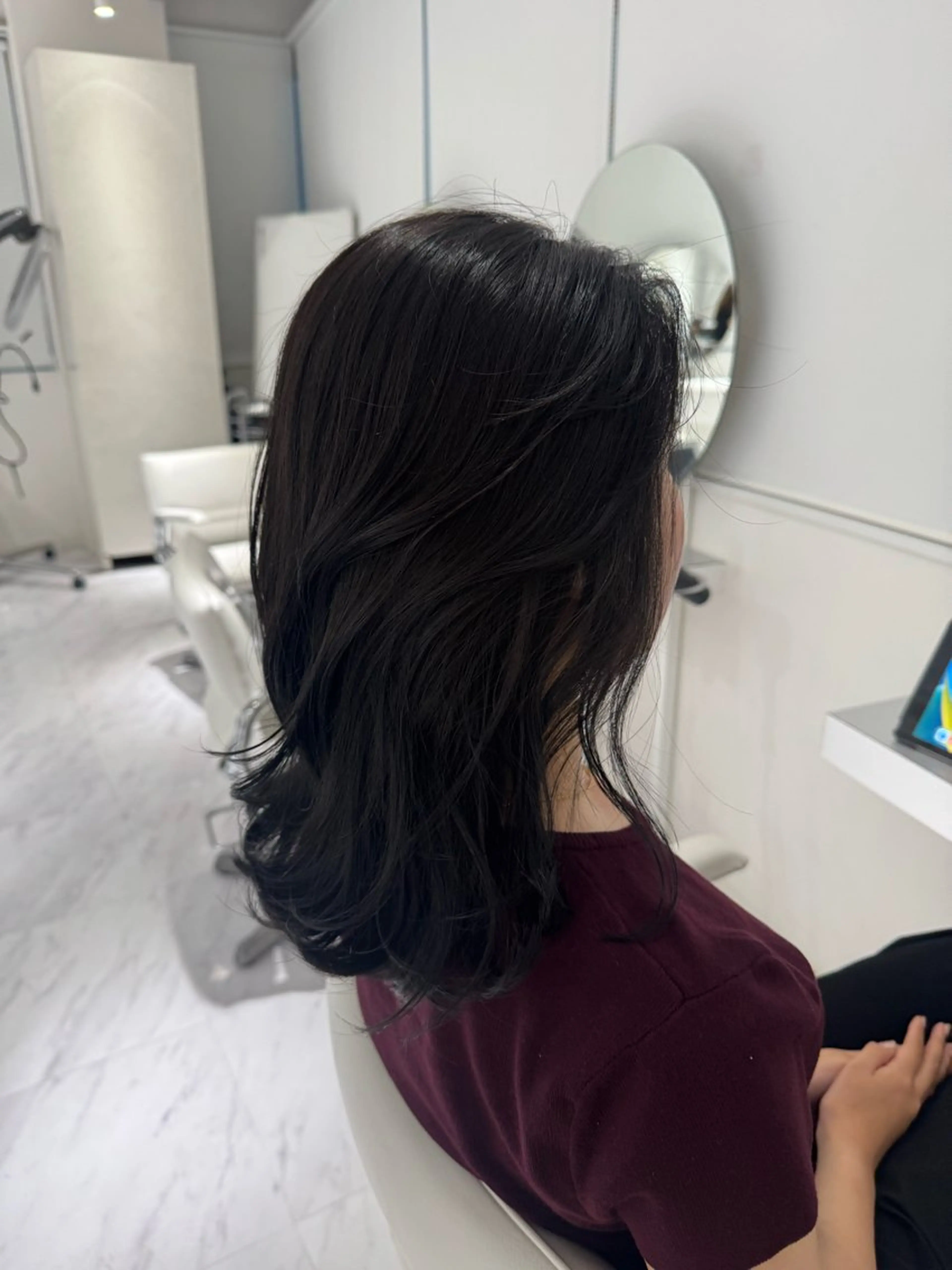 カラー 黒髪 ブルーカラー ブルーブラック ボブ ヘアカラー rina/デザイン カラー/上野のヘアスタイル