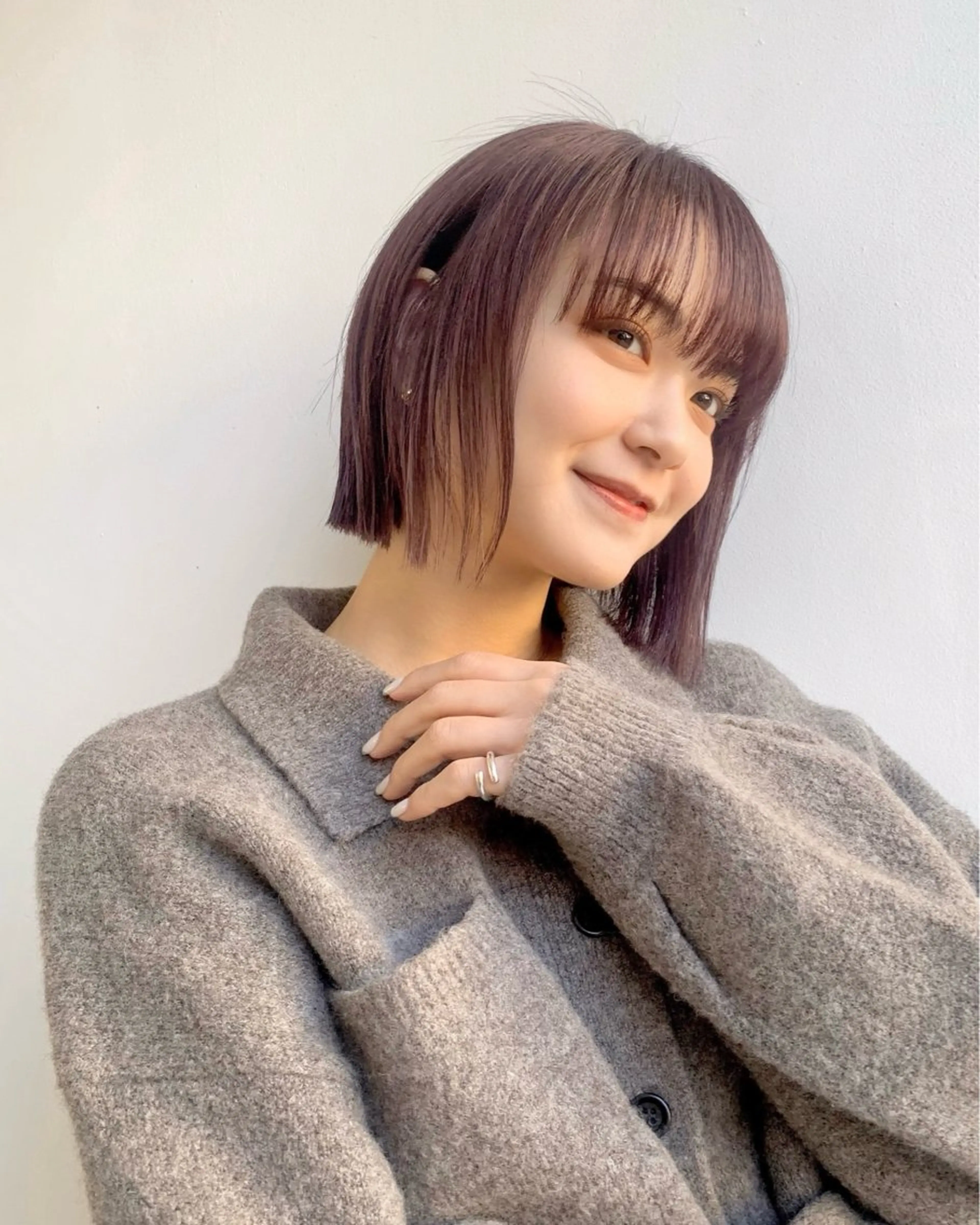 ショート カラー ヘアアレンジ ブリーチ グレージュ ラベンダーカラー ラベンダーグレージュ ラベンダーグレー パーマ/暖色/ボブ イワタテ🇰🇷のヘアスタイル
