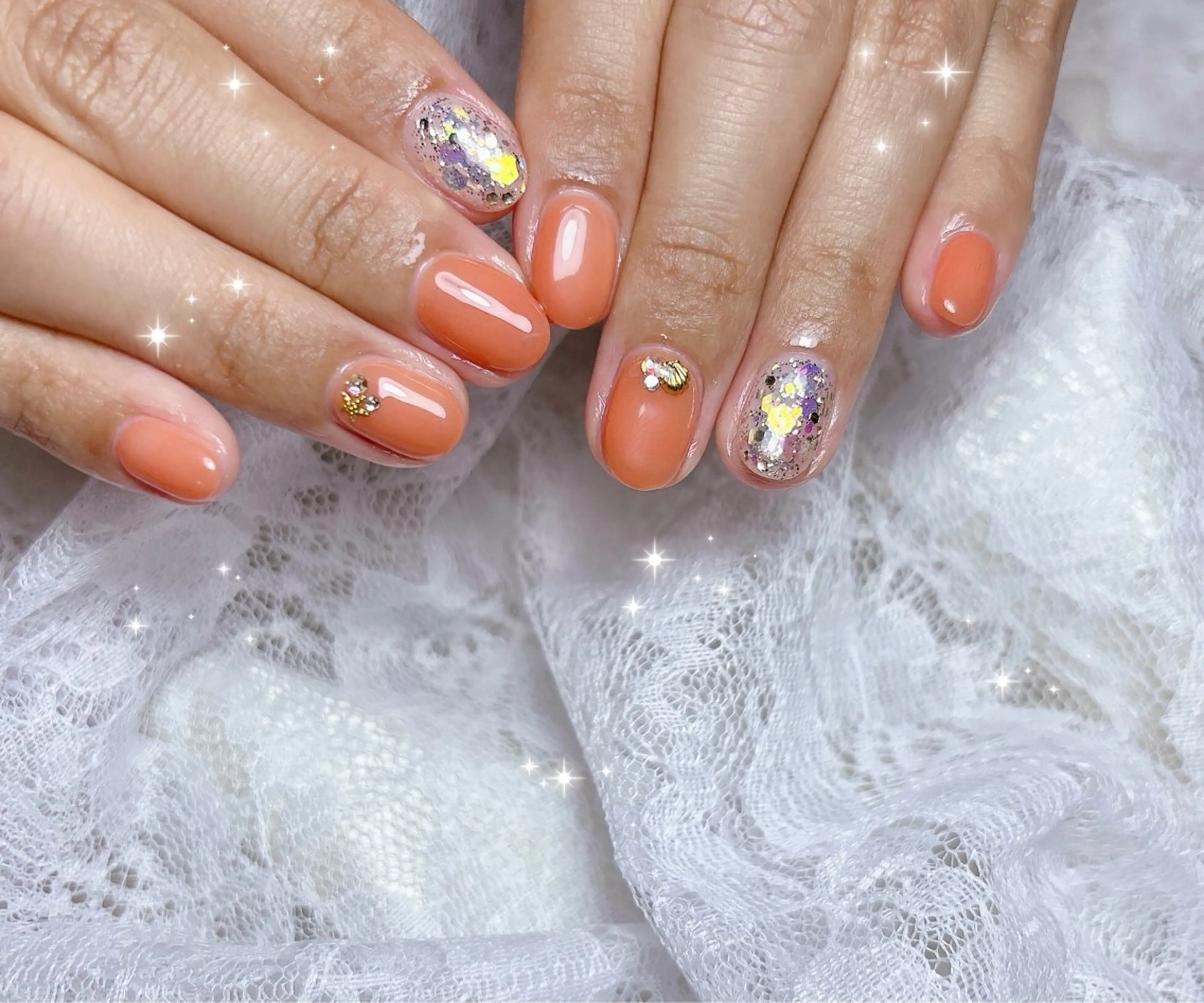 ネイル オレンジ ハンドネイル FLARE NAIL フレアネイルのネイルデザイン