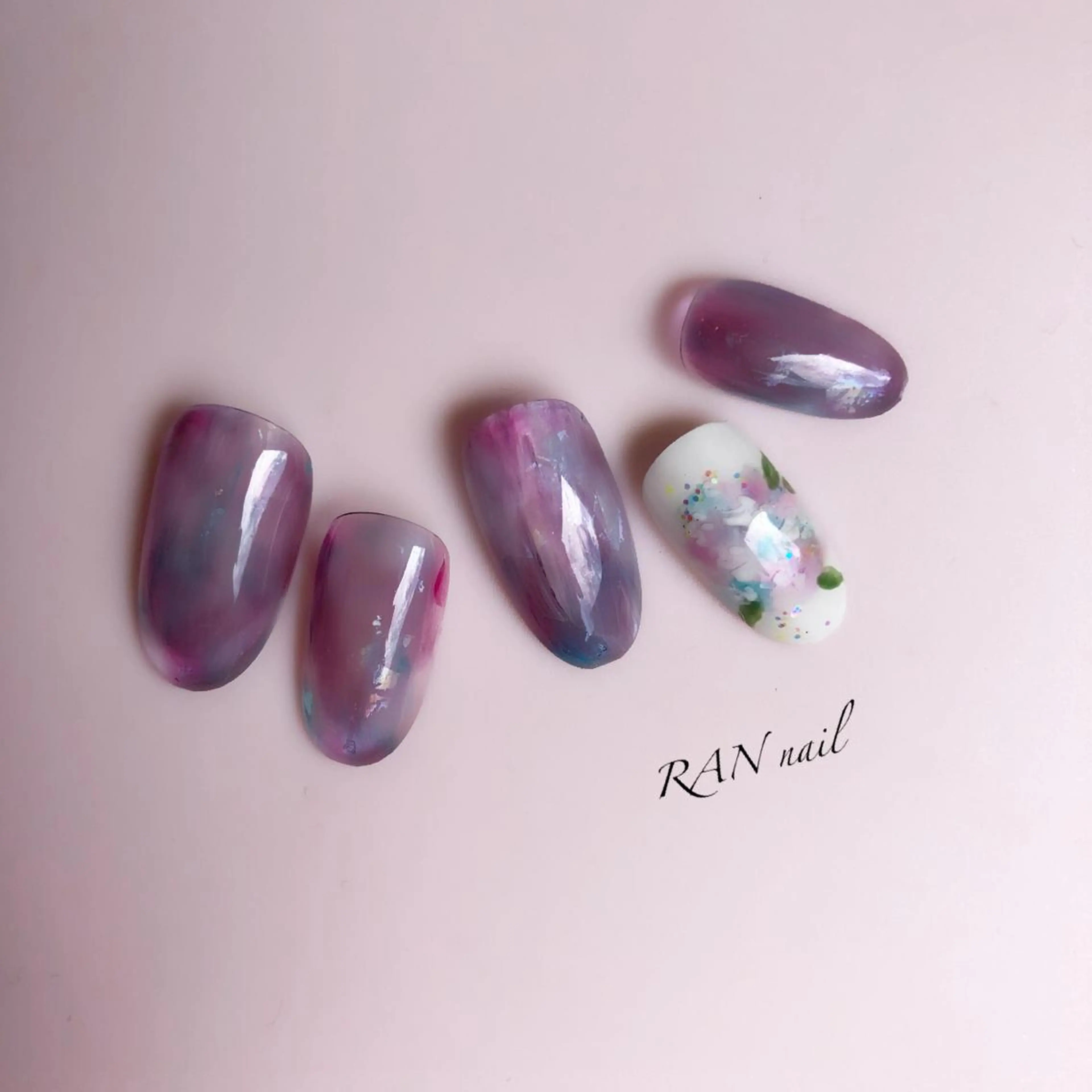 ネイル ブルー ピンク パープル ハンドネイル フットネイル RAN nailのネイルデザイン