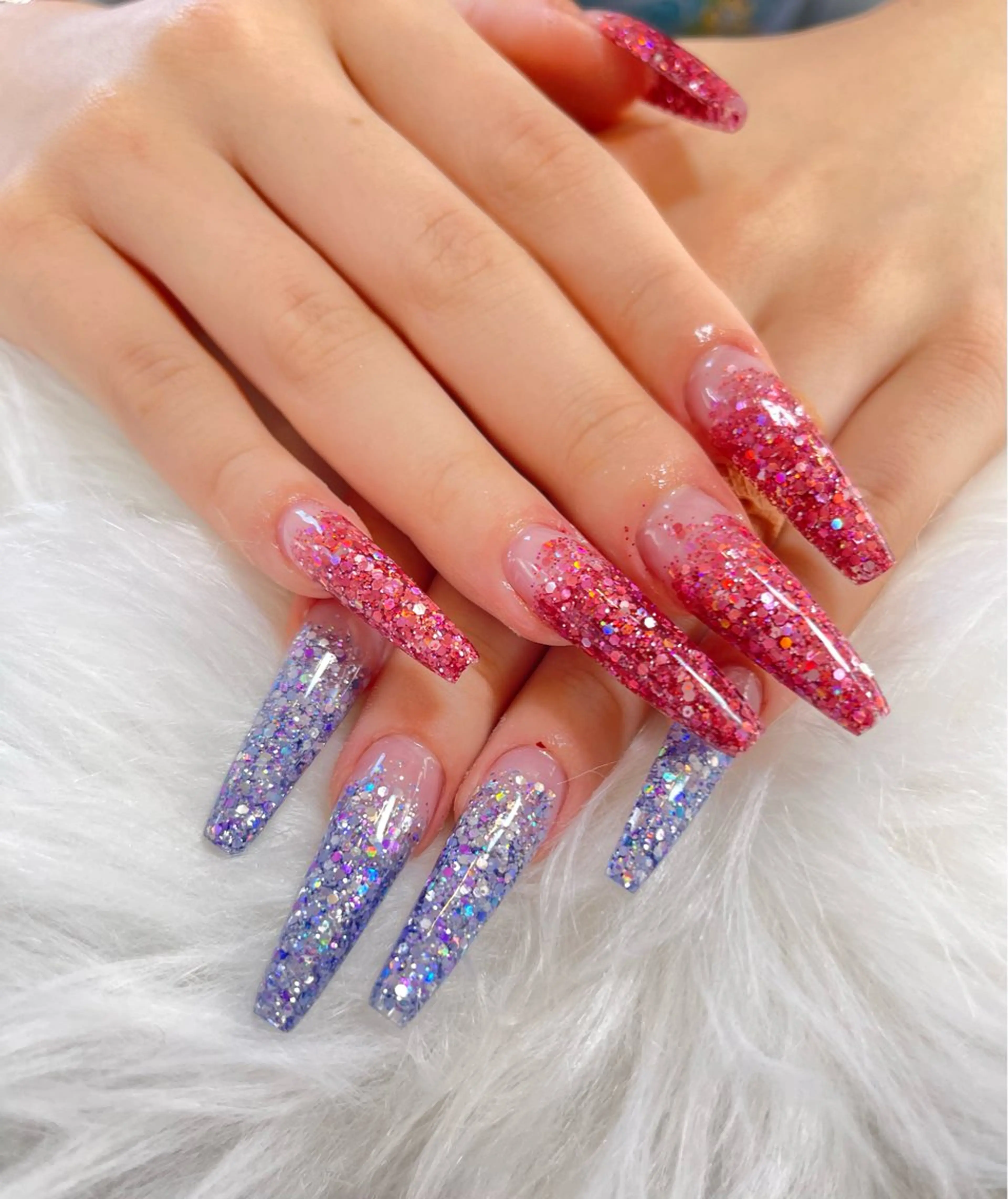 ネイル ラメ(グリッター) ラメグラデーション ロングネイル スカルプネイル 夏ネイル おうちサロン by maururuのネイルデザイン