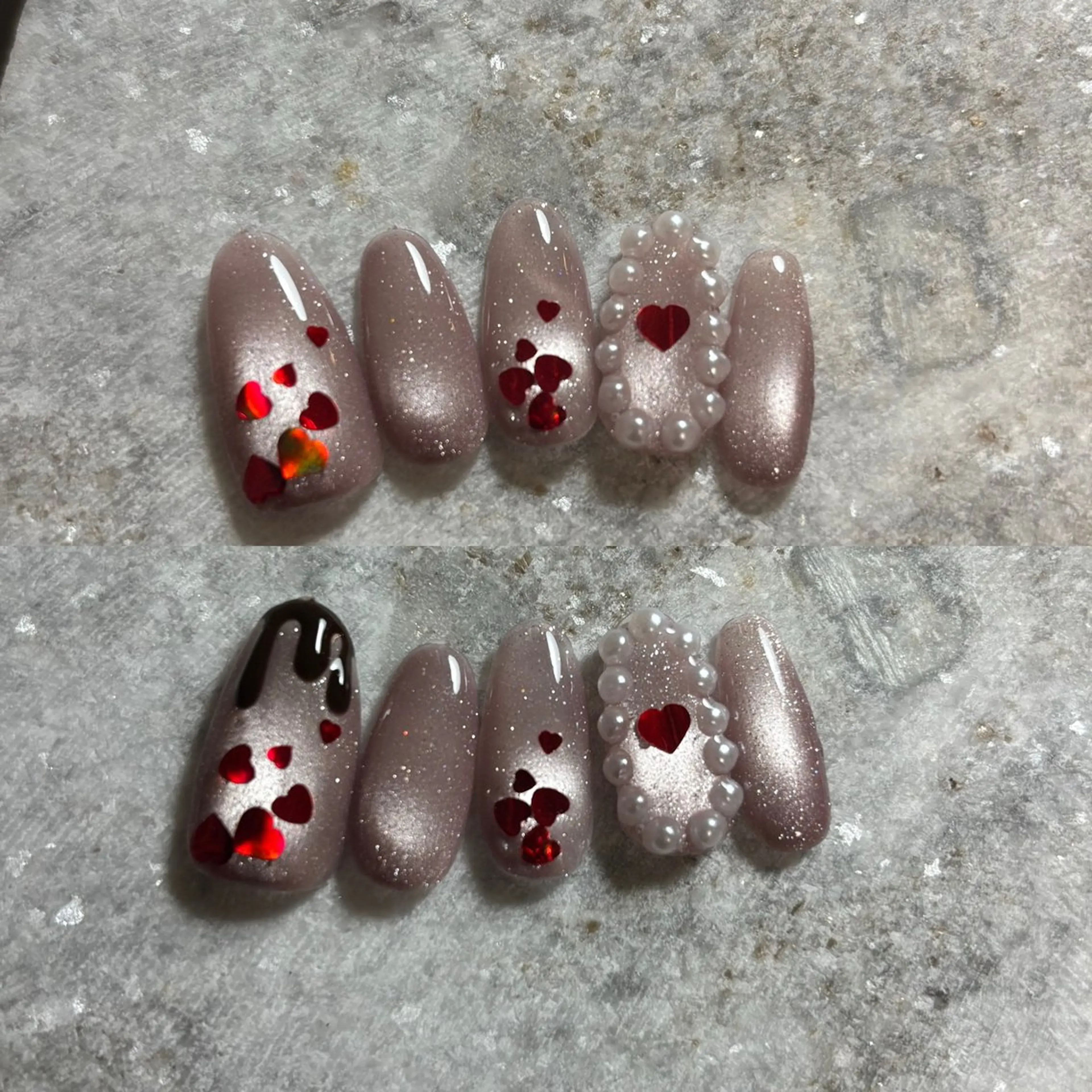 ネイル ハート バレンタイン ハンドネイル 三本 綾奈のネイルデザイン