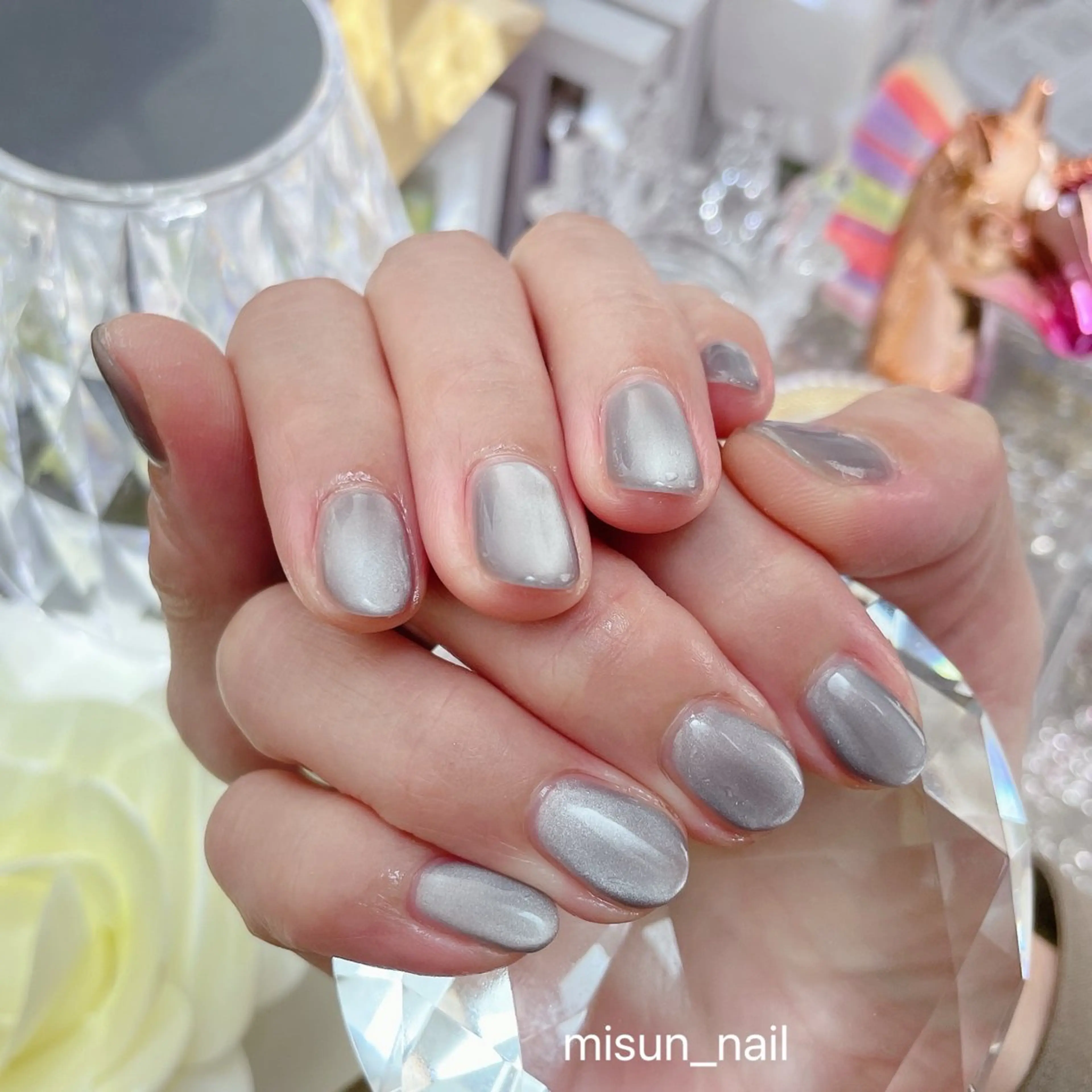 ネイル アートネイル オーロラネイル チークネイル 長さ出し フラッシュネイル misun_ nailのネイルデザイン