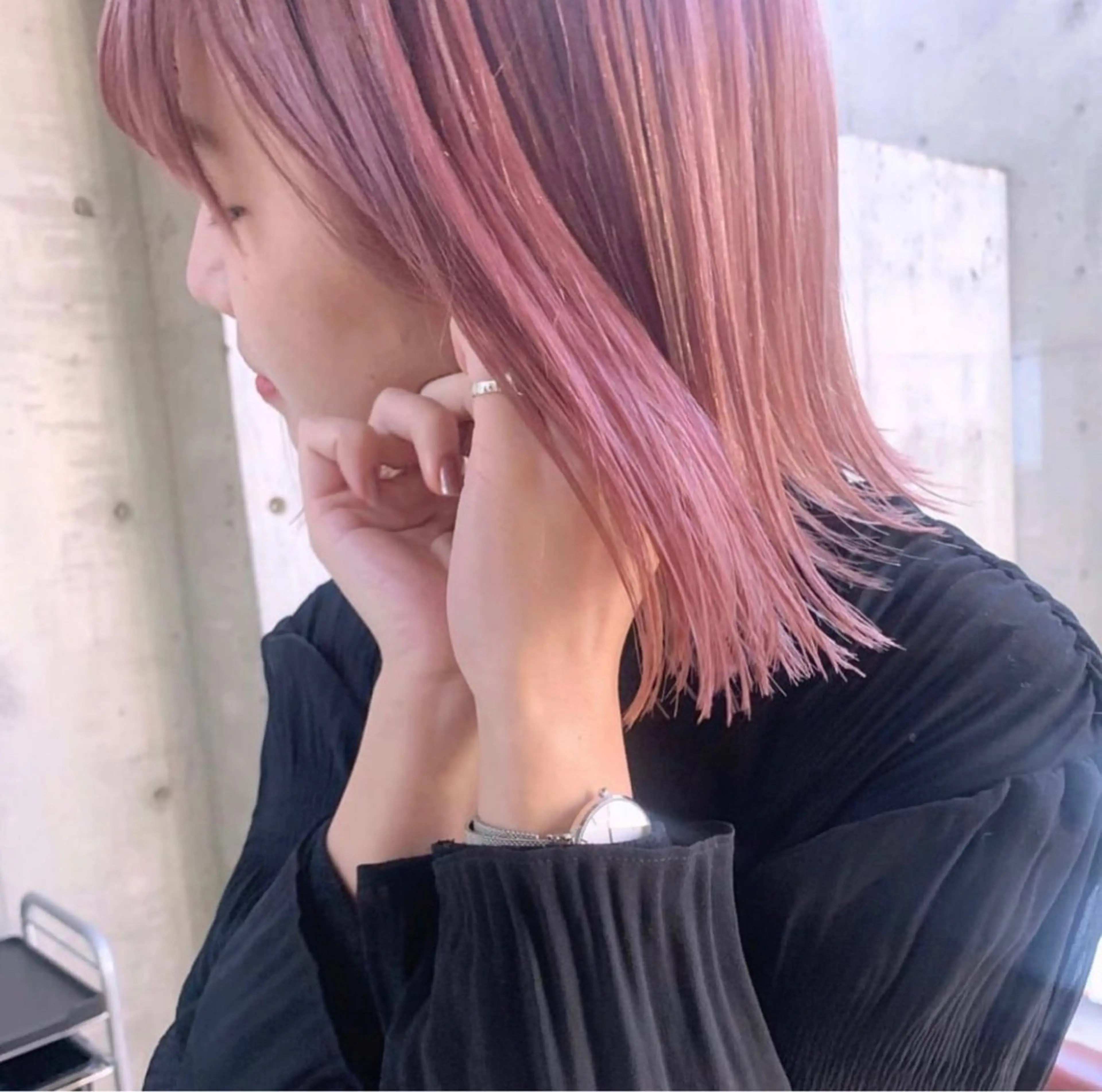 ミディアム カラー ハイトーンカラー ボブ 暖色カラー/ピンク カラー/HARUKAのヘアスタイル