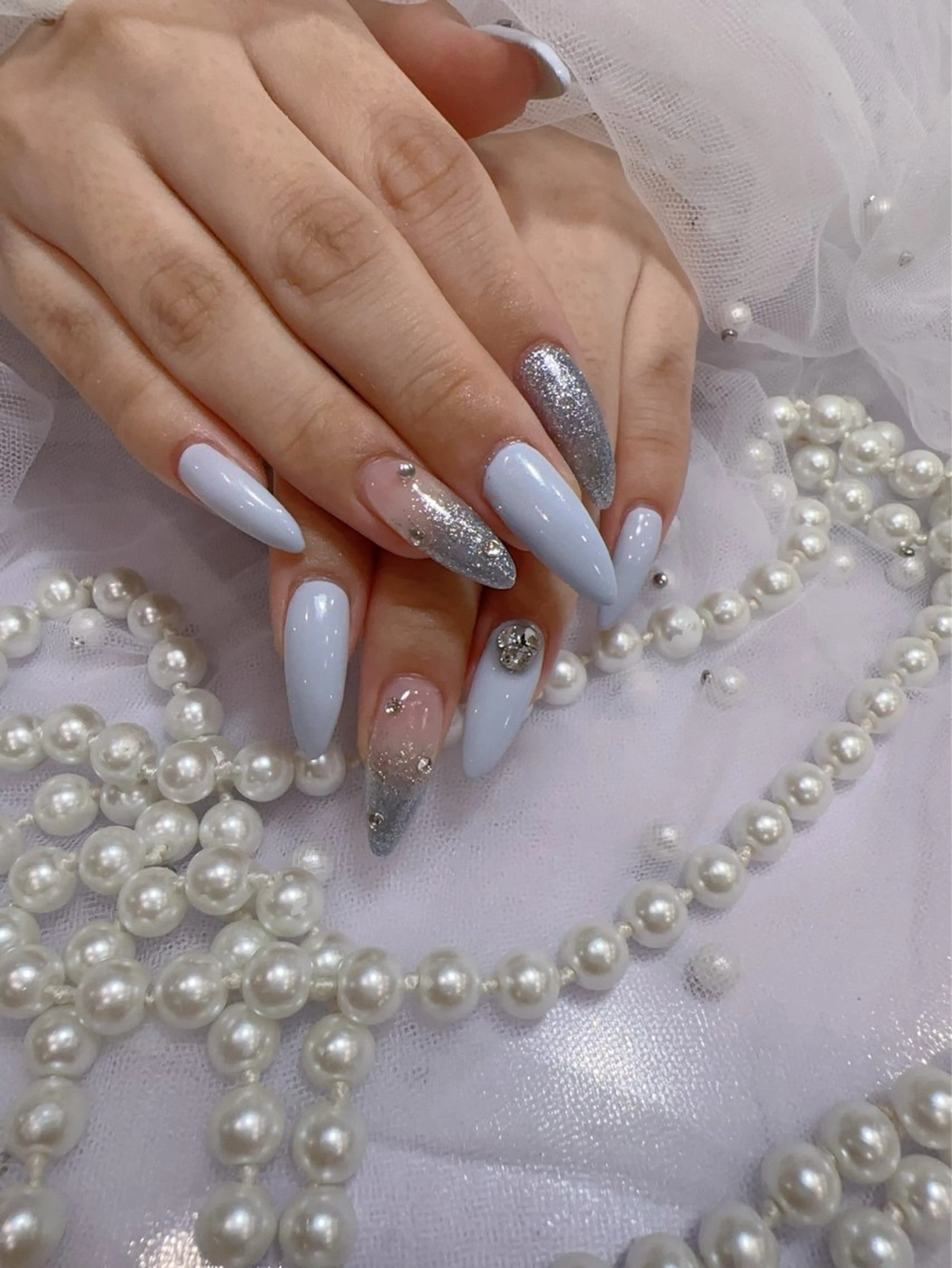 ネイル アートネイル フラッシュネイル フレンチネイル ジェルネイル ガラスフレンチ ハンドネイル You&Me Miyuのネイルデザイン