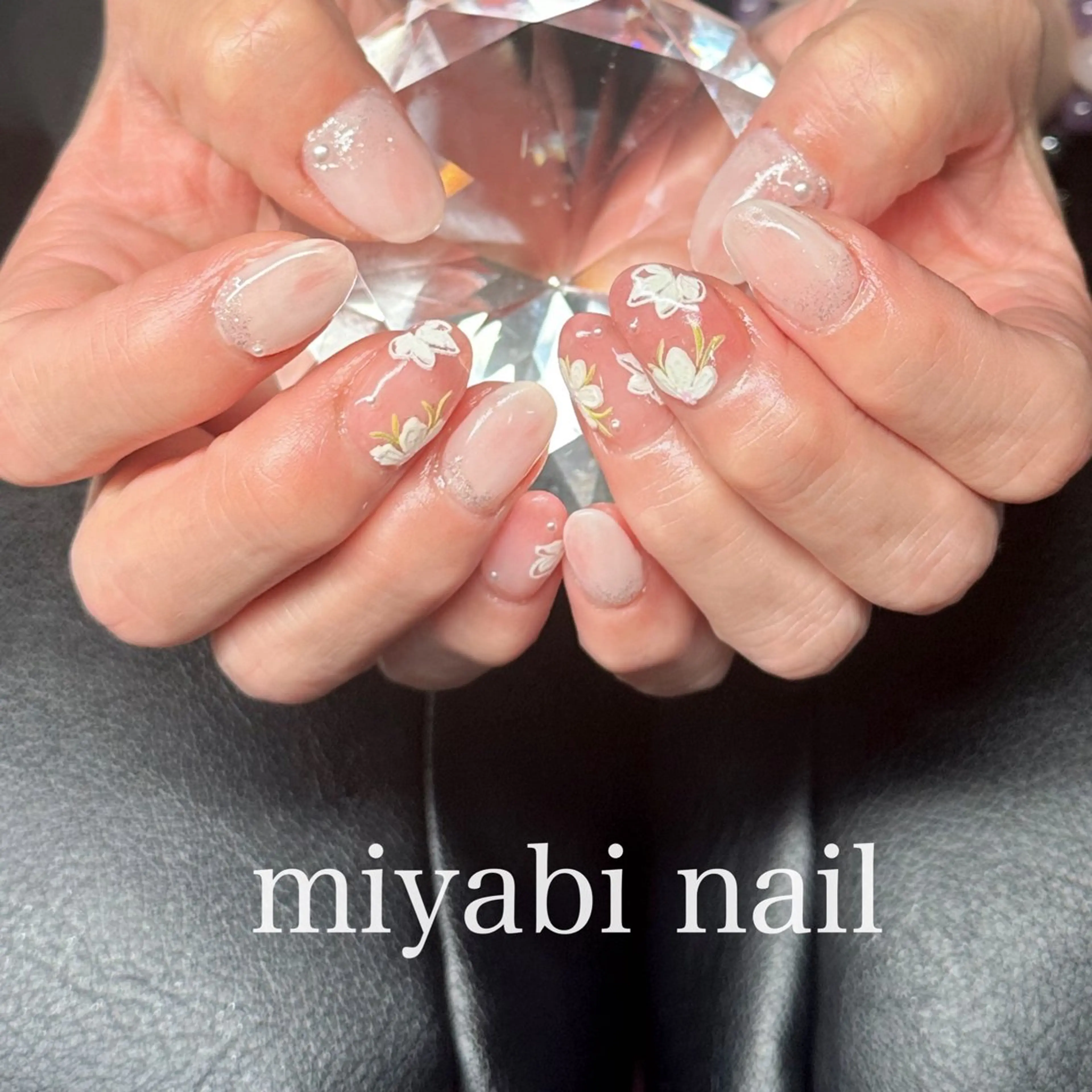 ネイル フラワーネイル ジェルネイル 持ち込み ニュアンスネイル ピンク ハンドネイル miyabi nail 桂川駅近くのネイルデザイン