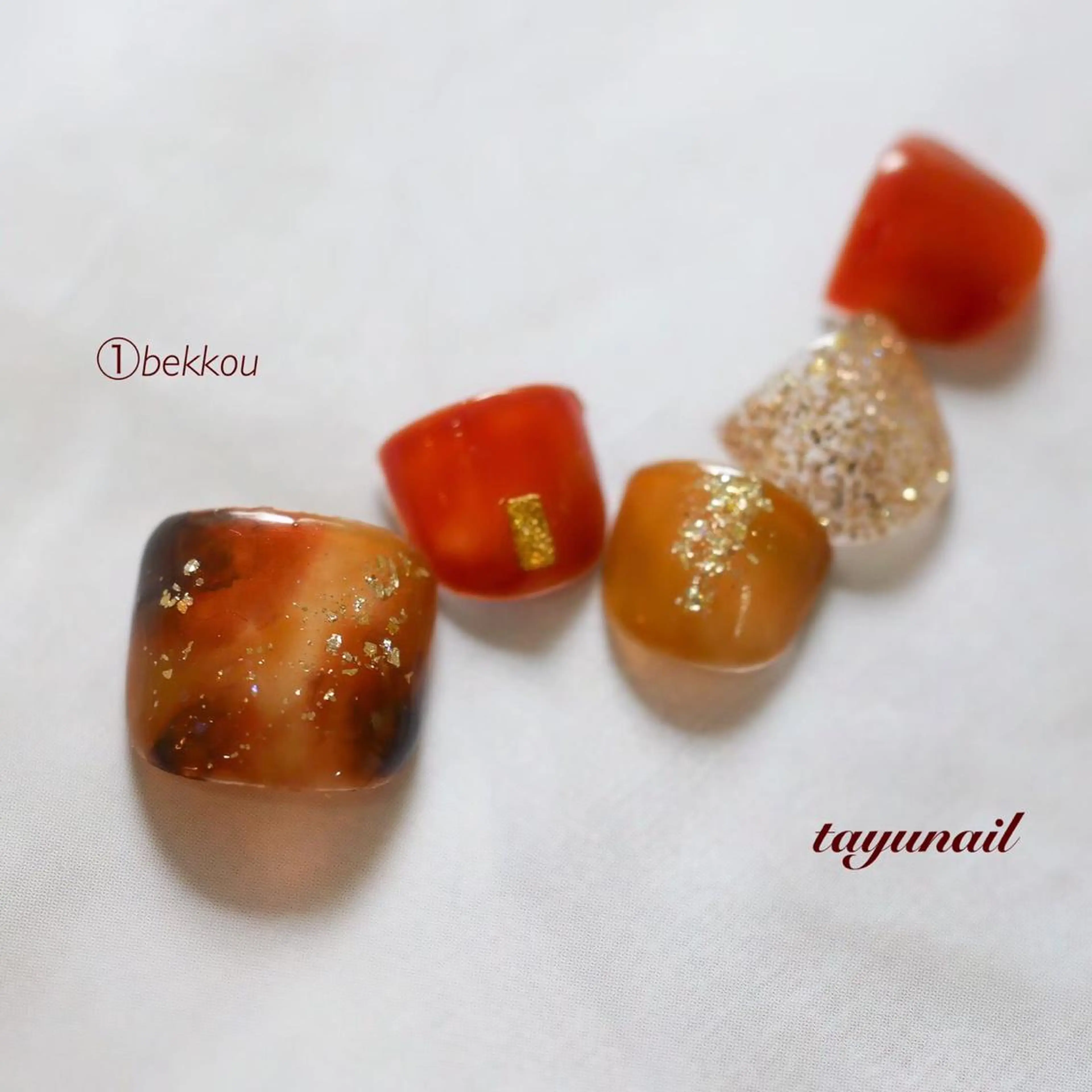 ネイル アートネイル べっ甲ネイル ブルー フットネイル ジェルネイル フットネイル ネイルサロン 【たゆnail】のネイルデザイン