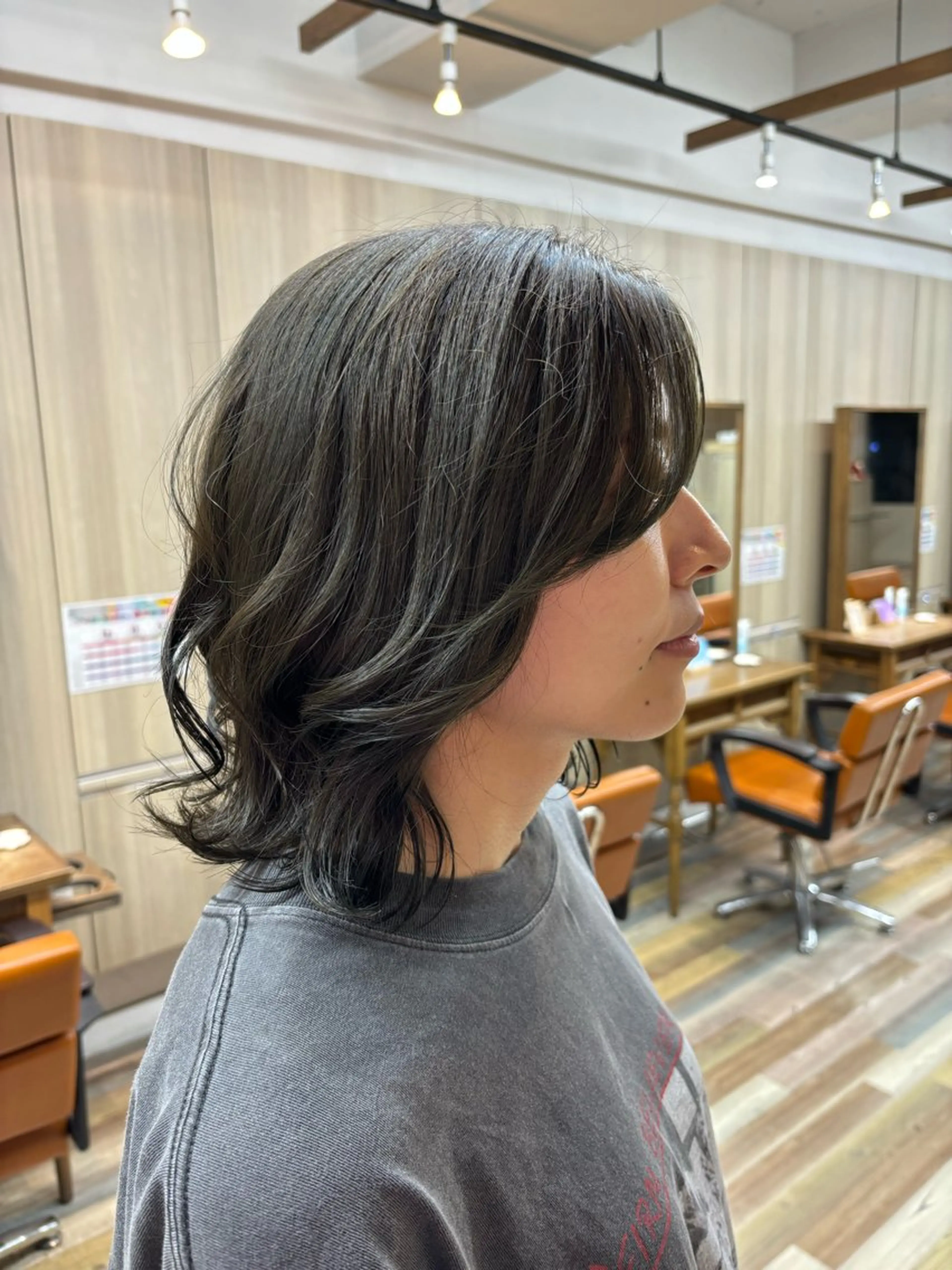 ミディアム カラー ブリーチ 透明感カラー ダブルカラー グレージュ ブリーチなしカラー 木下 みさきのヘアスタイル