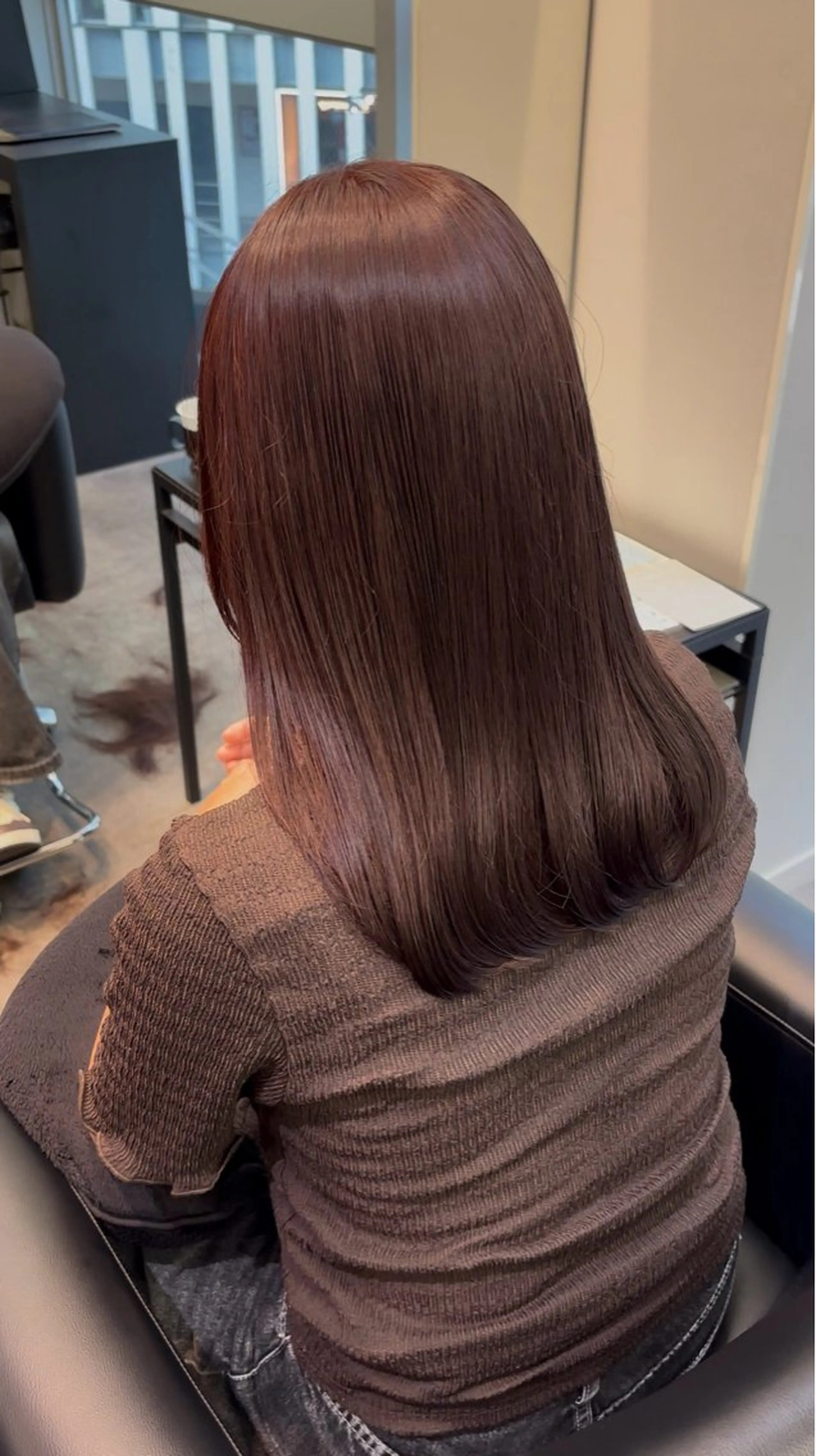 セミロング ピンクブラウン ブリーチなし ダブルカラー/ゆなのヘアスタイル