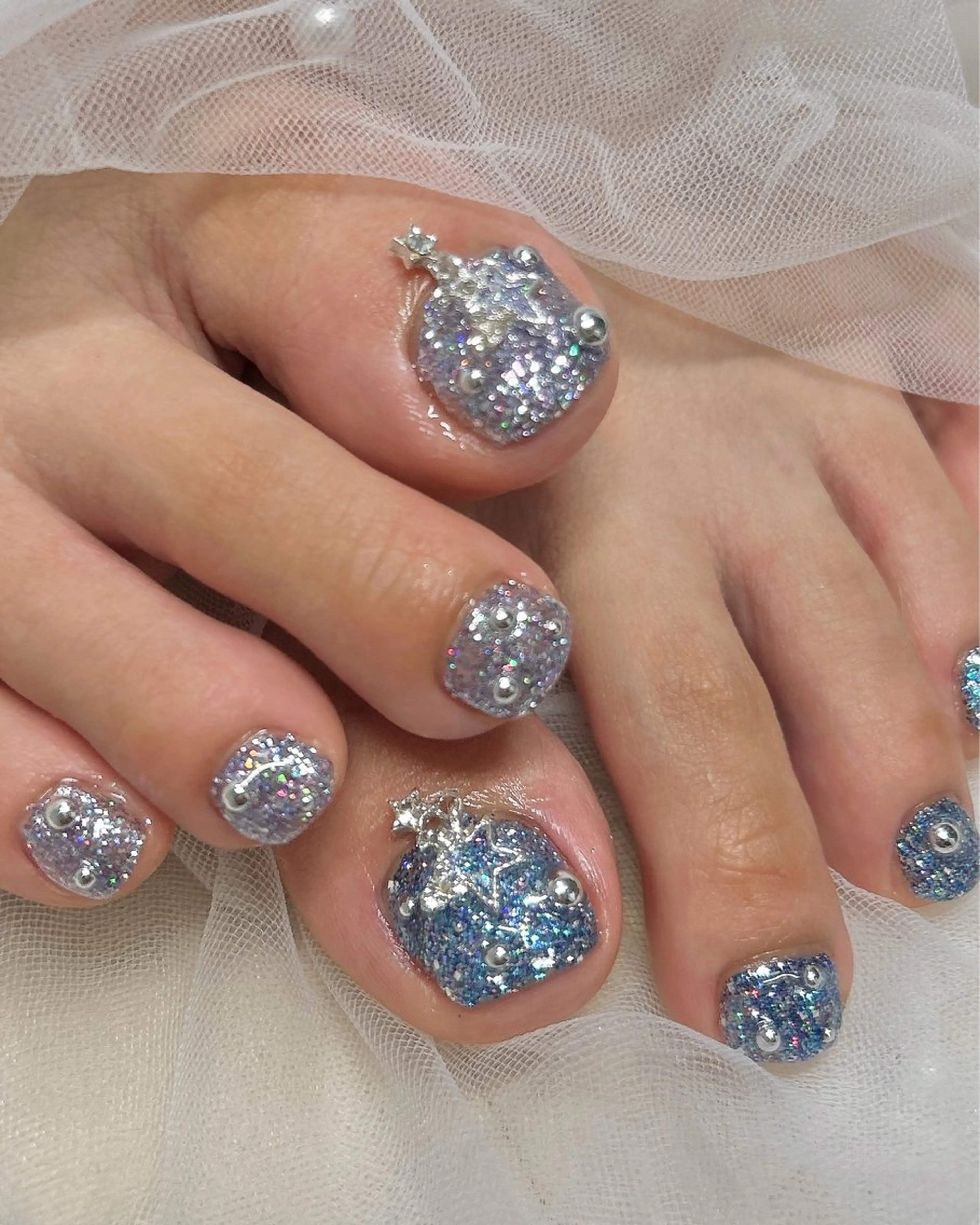 ネイル フットネイル キラキラネイル 持ち込み フットネイル ten nail salon　かえでのネイルデザイン