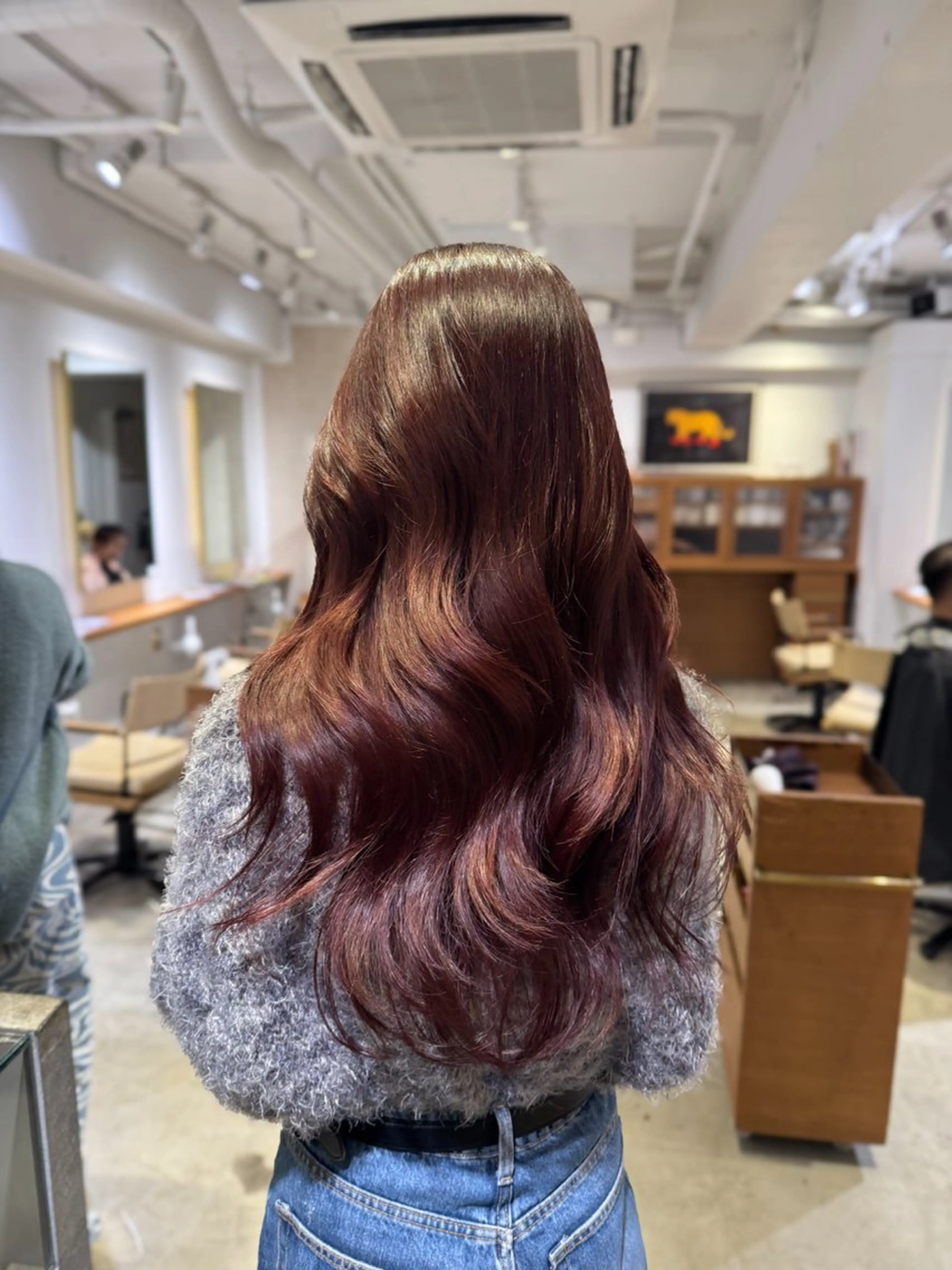 ロング カラー ブリーチ ボルドーカラー ダブルカラー ブリーチなしカラー レッドカラー ナガミネアリサ/ 学芸大学/海外ヘアのヘアスタイル