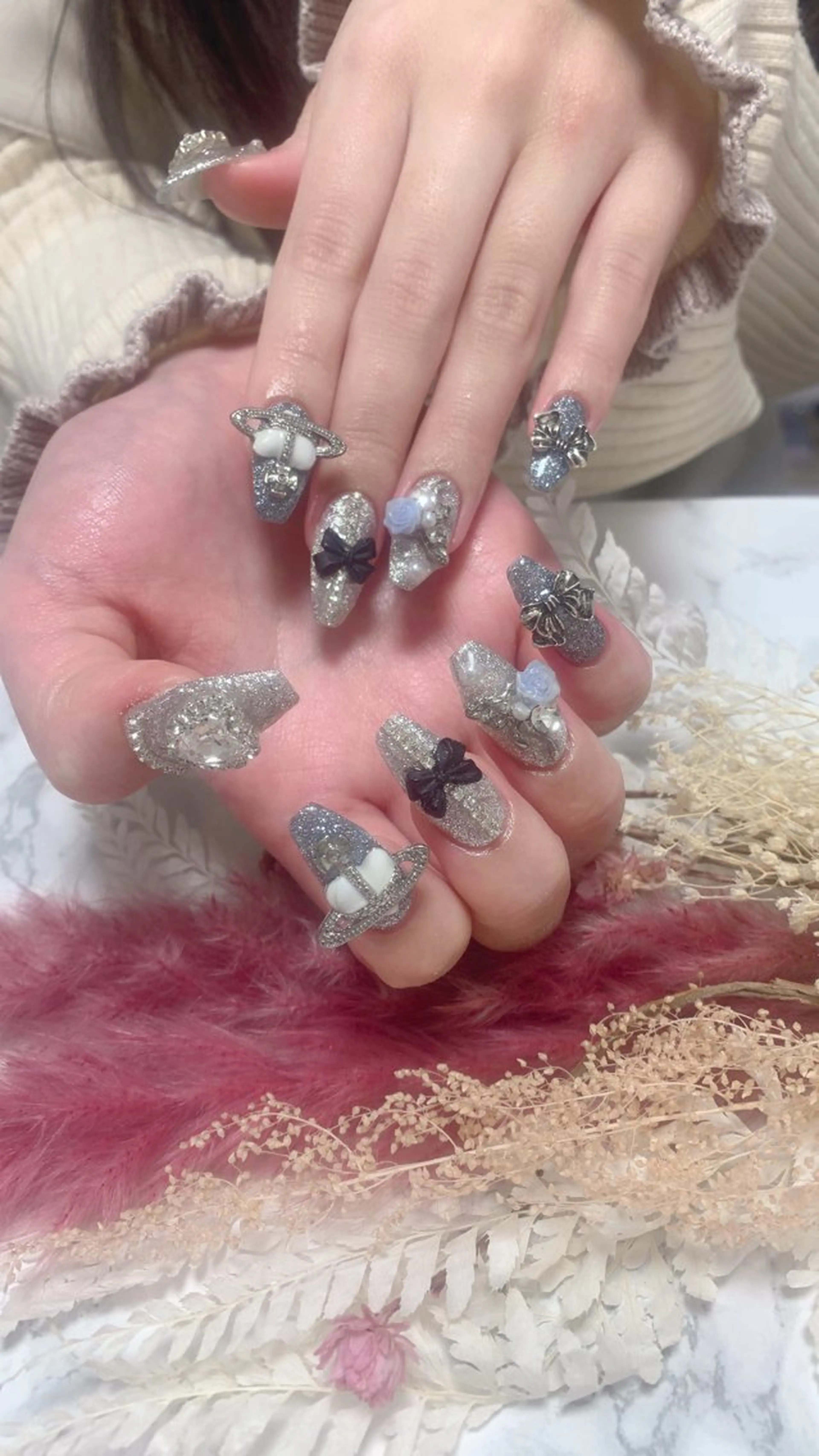 ネイル ハンドネイル はな💎ネイル ワンホン、長さ出しのネイルデザイン