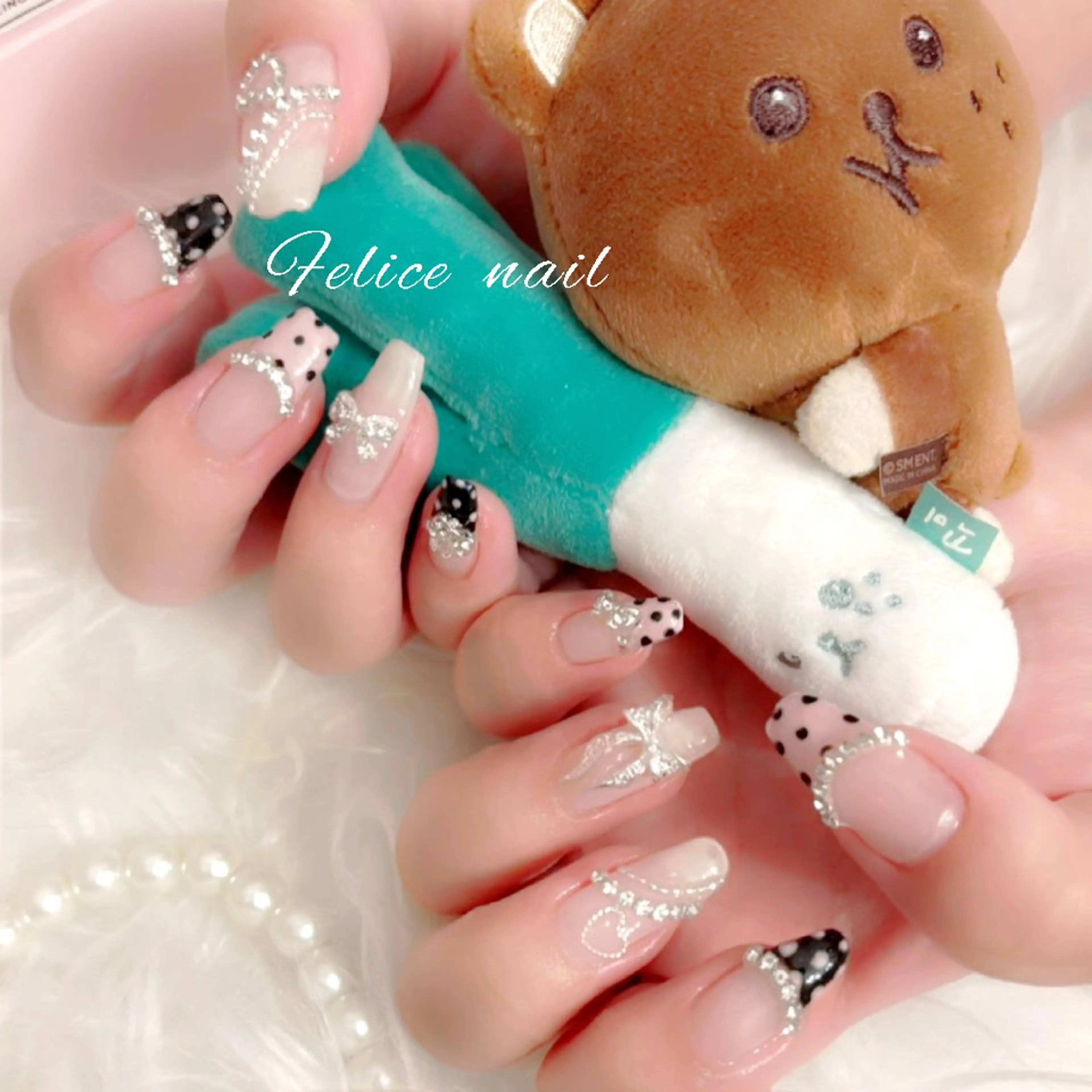 ネイル ドット フレンチネイル ガーリー ピンク felice nailのネイルデザイン