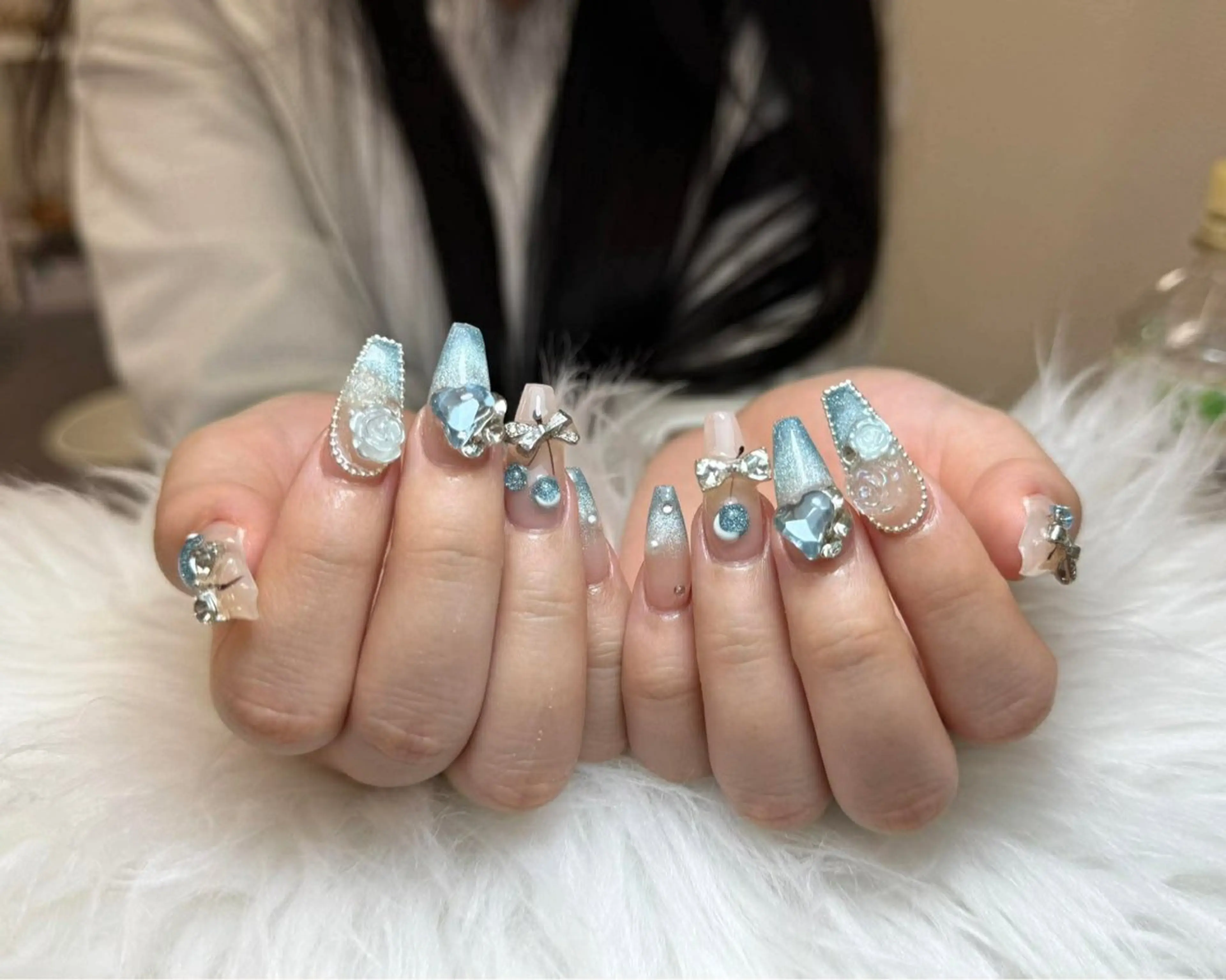 ネイル フレンチネイル ジェルネイル ガーリー 韓国ネイル ロングネイル ハンドネイル NieNail Nezukoのネイルデザイン