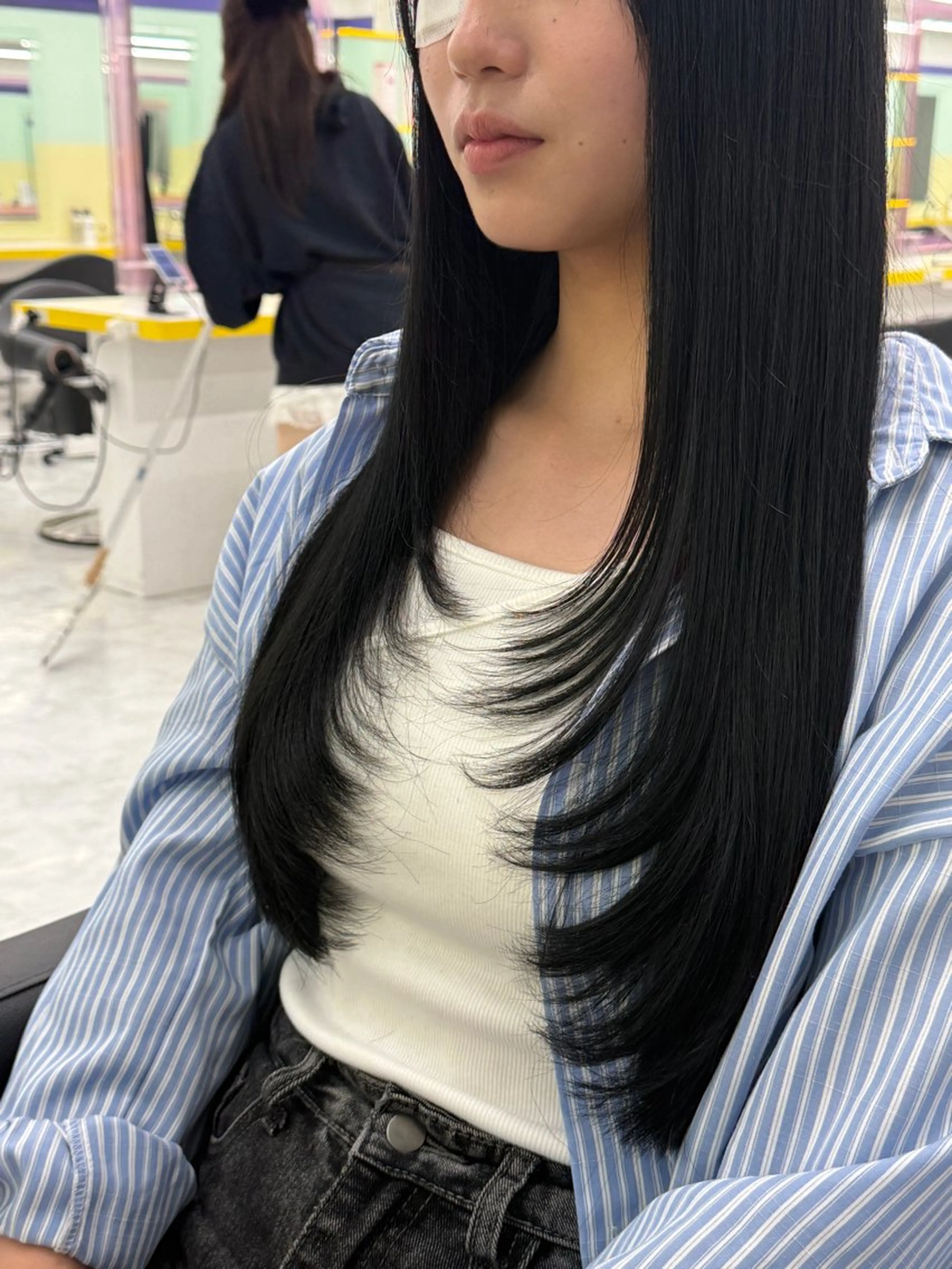 ロング カラー ヘアアレンジ 黒髪 ブルーカラー ブルーブラック レイヤーカット カット ヘアカラー トリートメント ヘアセット 🎀Girly艶髪カ ラー🎀Harukaのヘアスタイル
