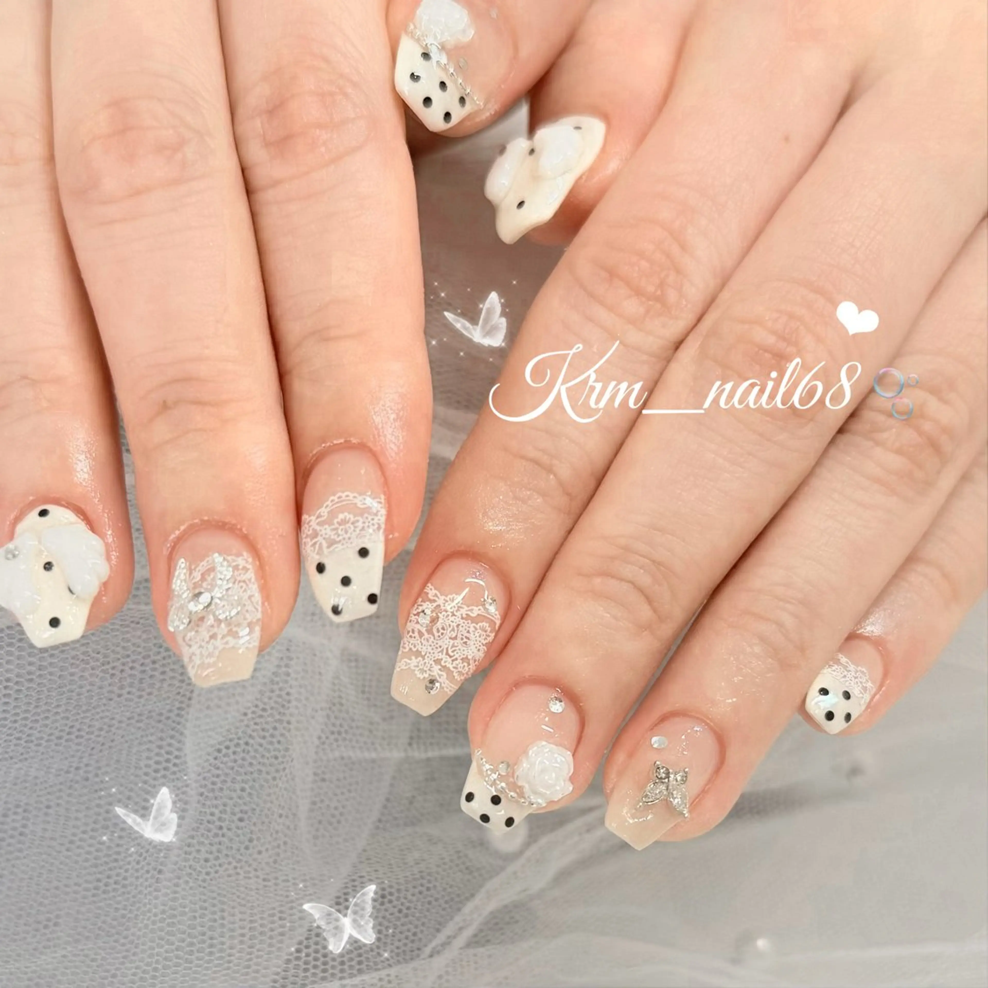 ネイル ドット レース ワンホンネイル ハンドネイル Karen 新宿のネイルデザイン