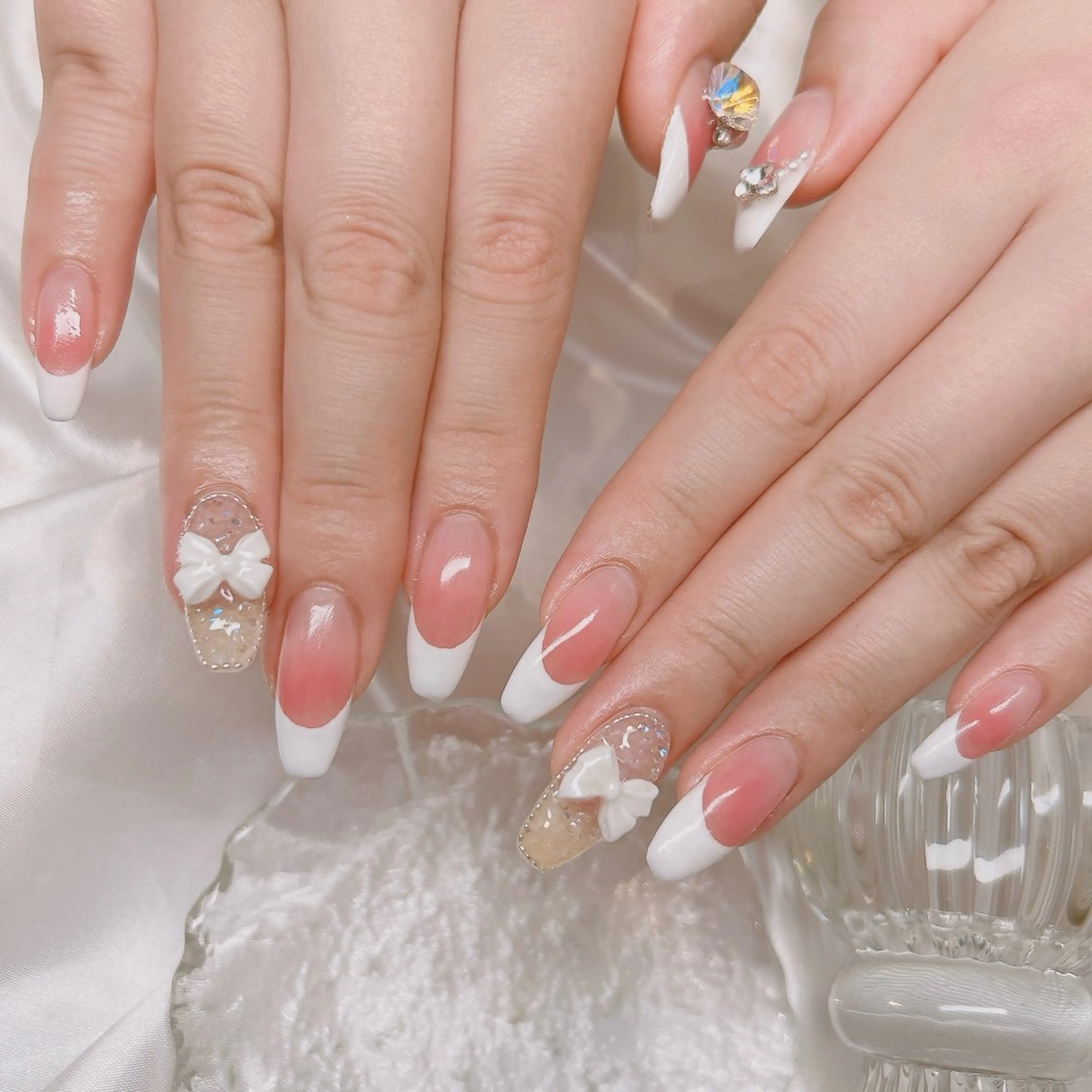 ネイル チークネイル フレンチネイル リボン ハンドネイル junna 金山.東別院.上前津のネイルデザイン