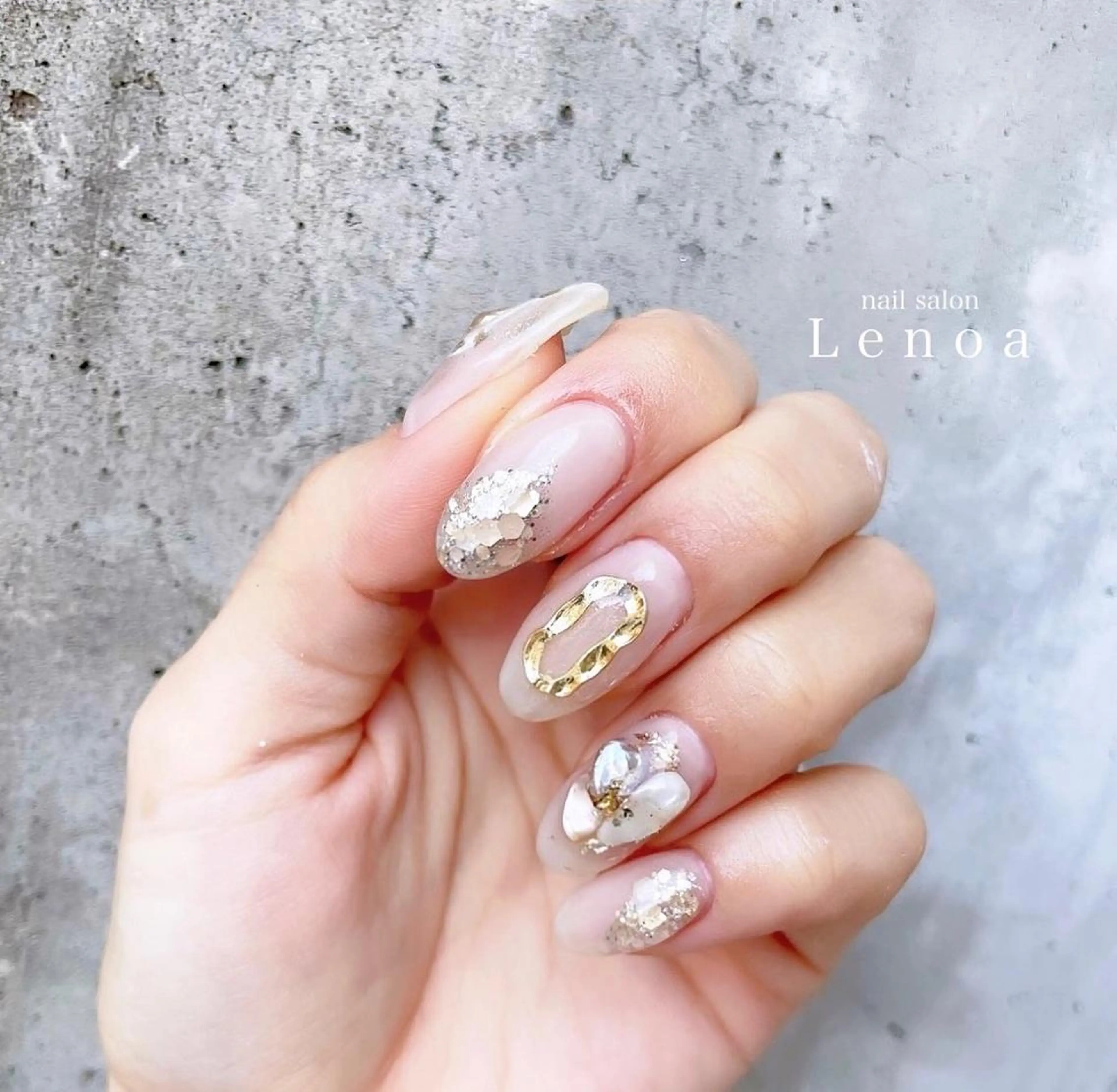 ネイル クリアネイル キラキラネイル マグネットネイル ニュアンスネイル オレンジ nailsalon Lenoaのネイルデザイン