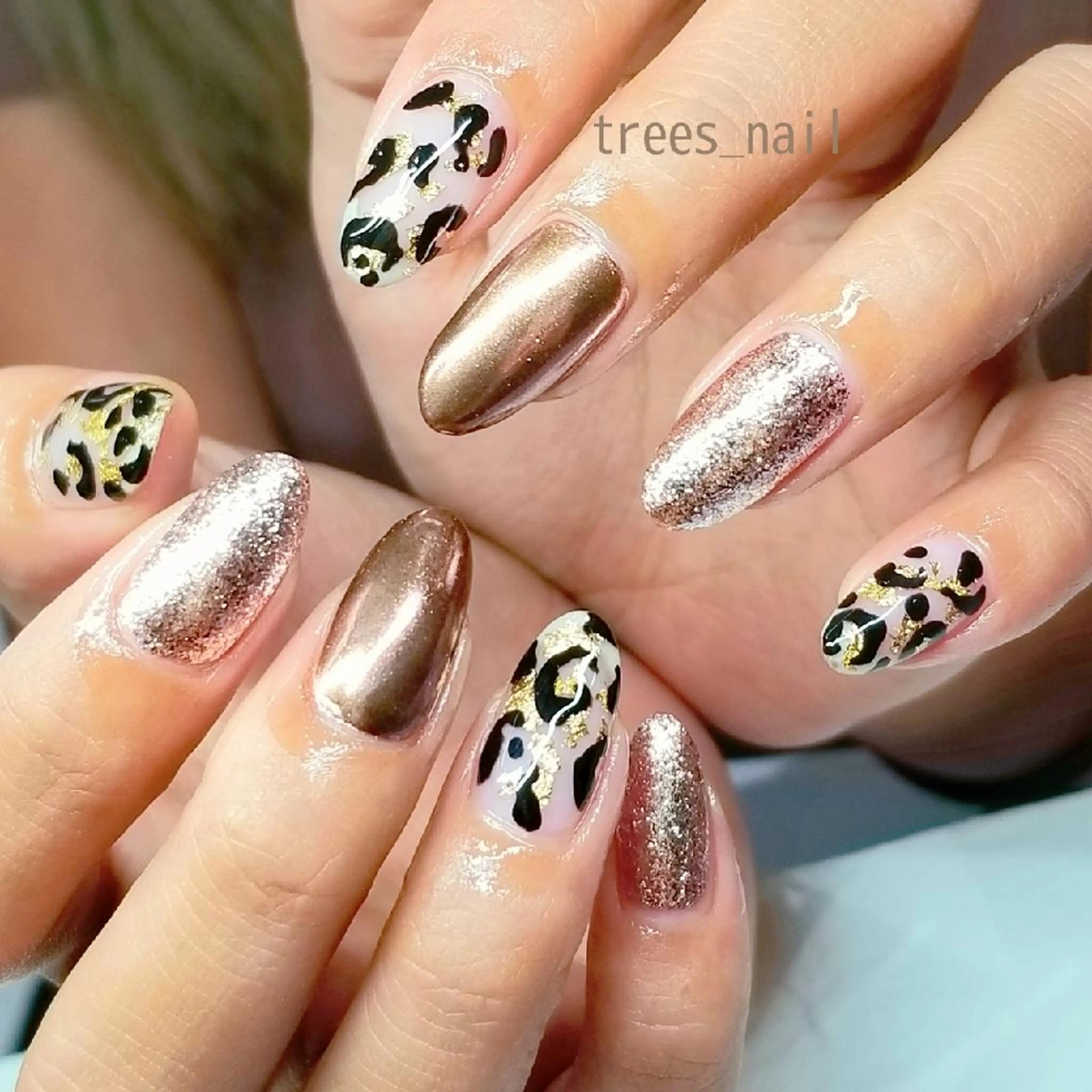 ネイル アニマル柄 クリアネイル ミラーネイル trees_ nailのネイルデザイン