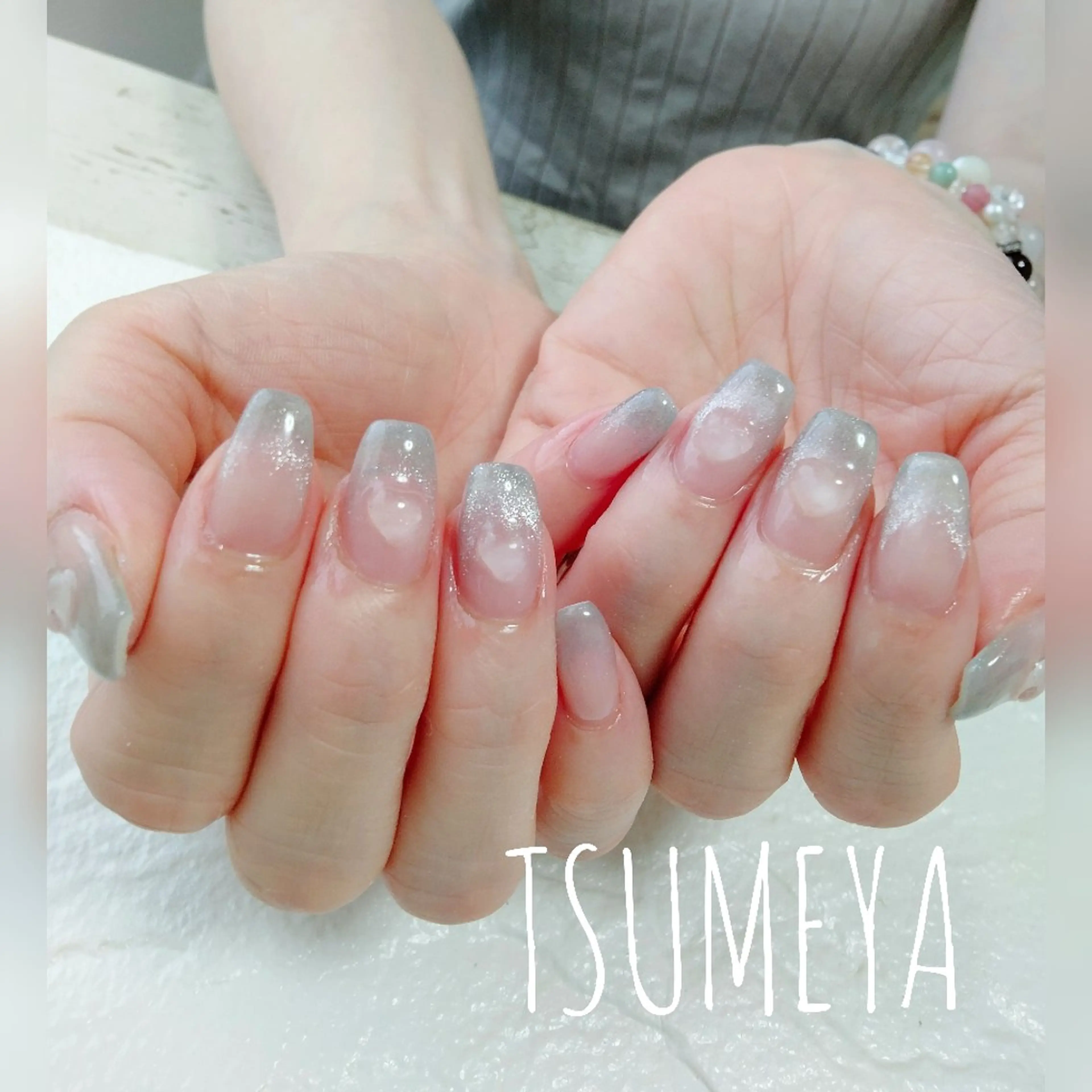 ネイル クリアネイル フレンチネイル ハート シルバー ハンドネイル _TSUMEYA _のネイルデザイン