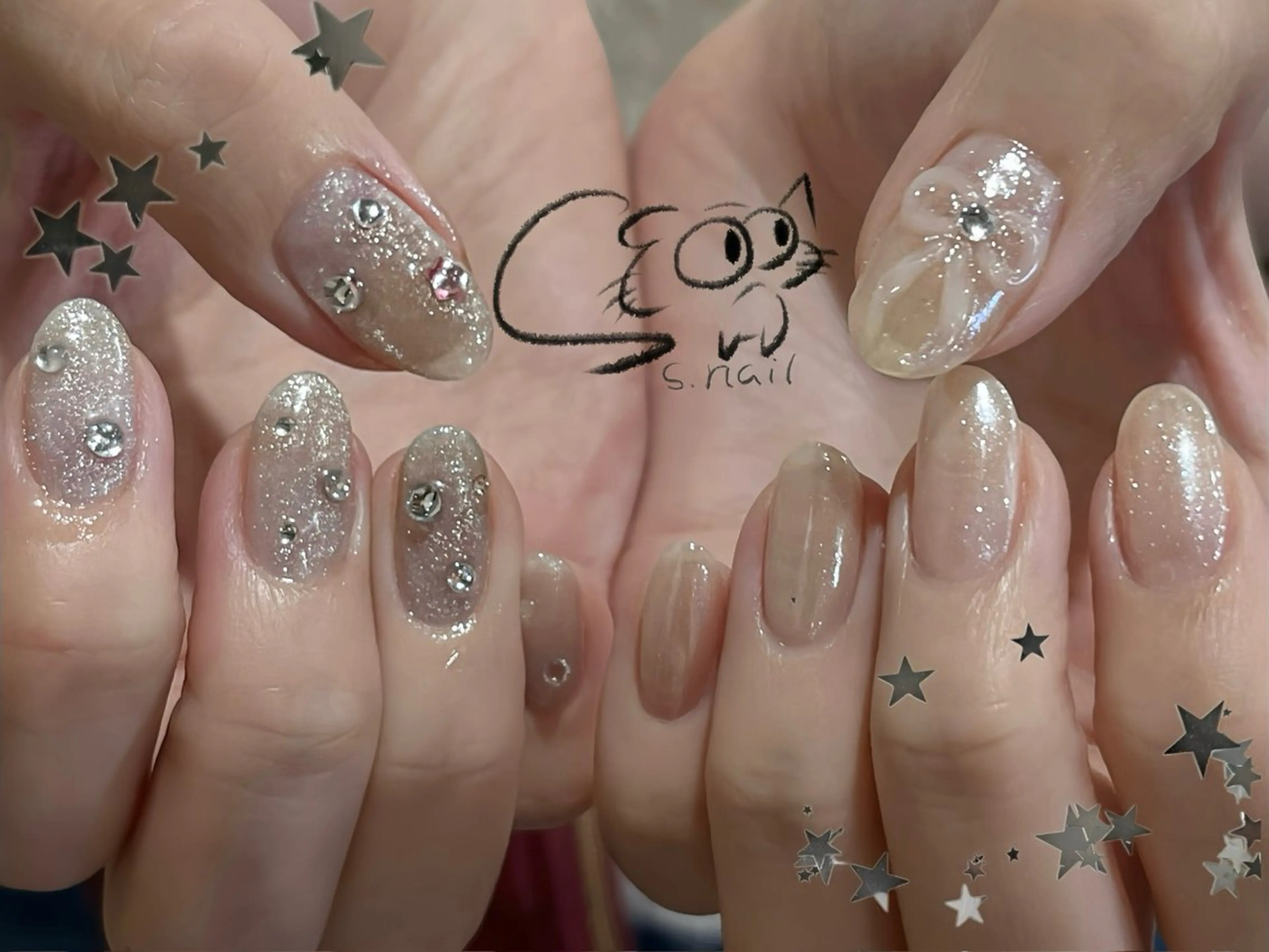 ネイル フレンチネイル ジェルネイル キラキラネイル ラメ(グリッター) マグネットネイル S.nail _のネイルデザイン