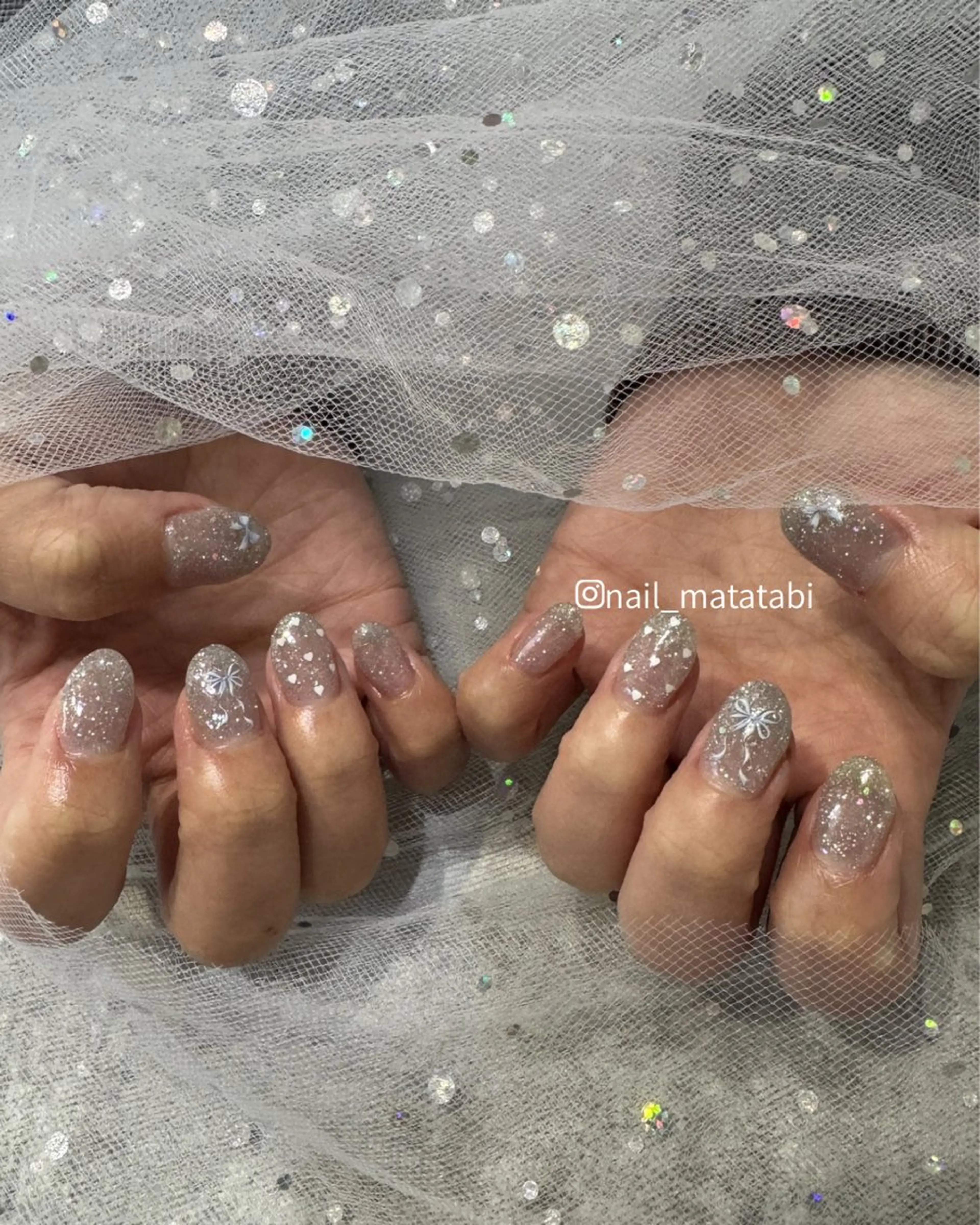 ネイル ハート キラキラネイル リボン ハンドネイル MATATABI. kumiのネイルデザイン