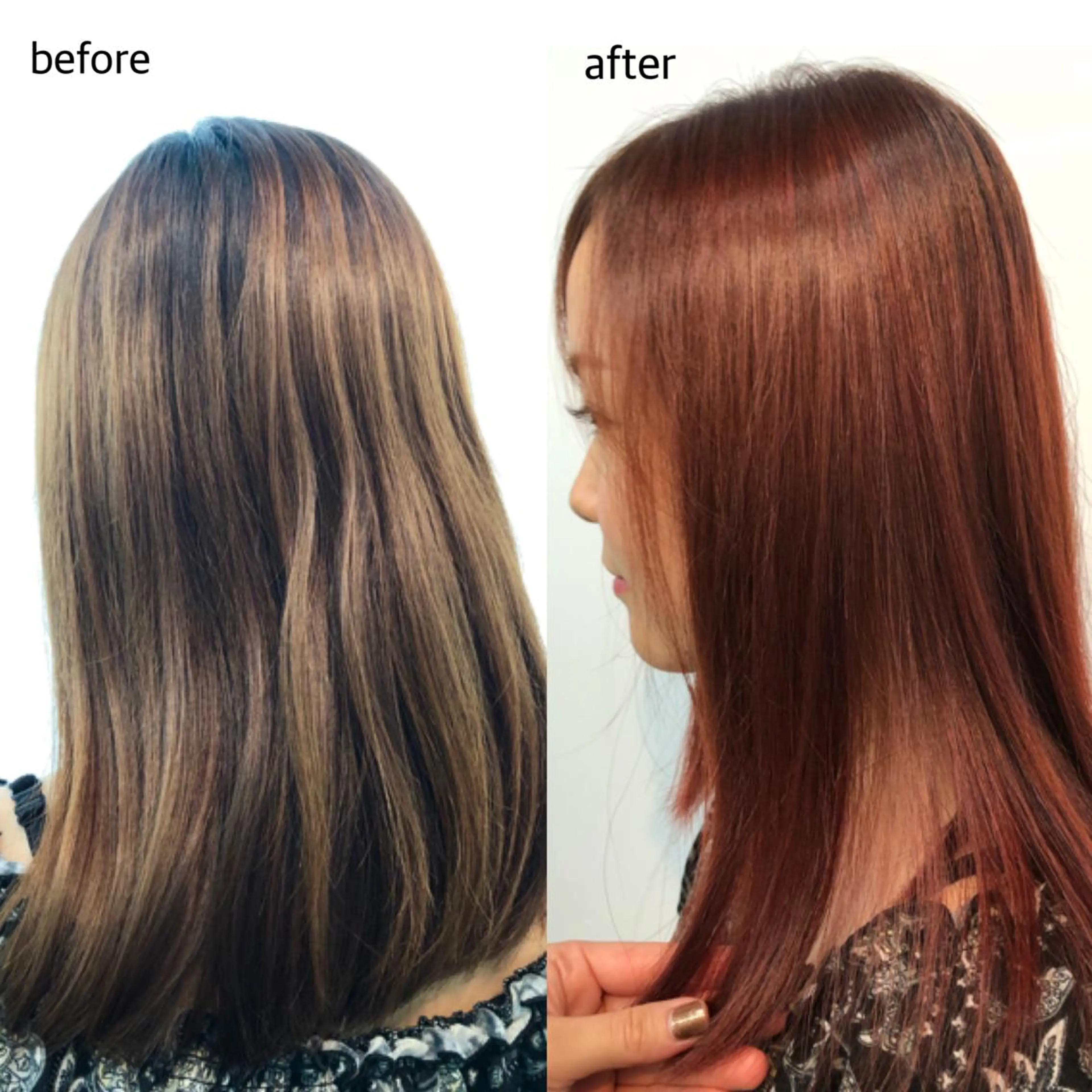 ミディアム カラー オレンジ ピンクカラー カット ヘアカラー トリートメント 桑原 菜摘のヘアスタイル