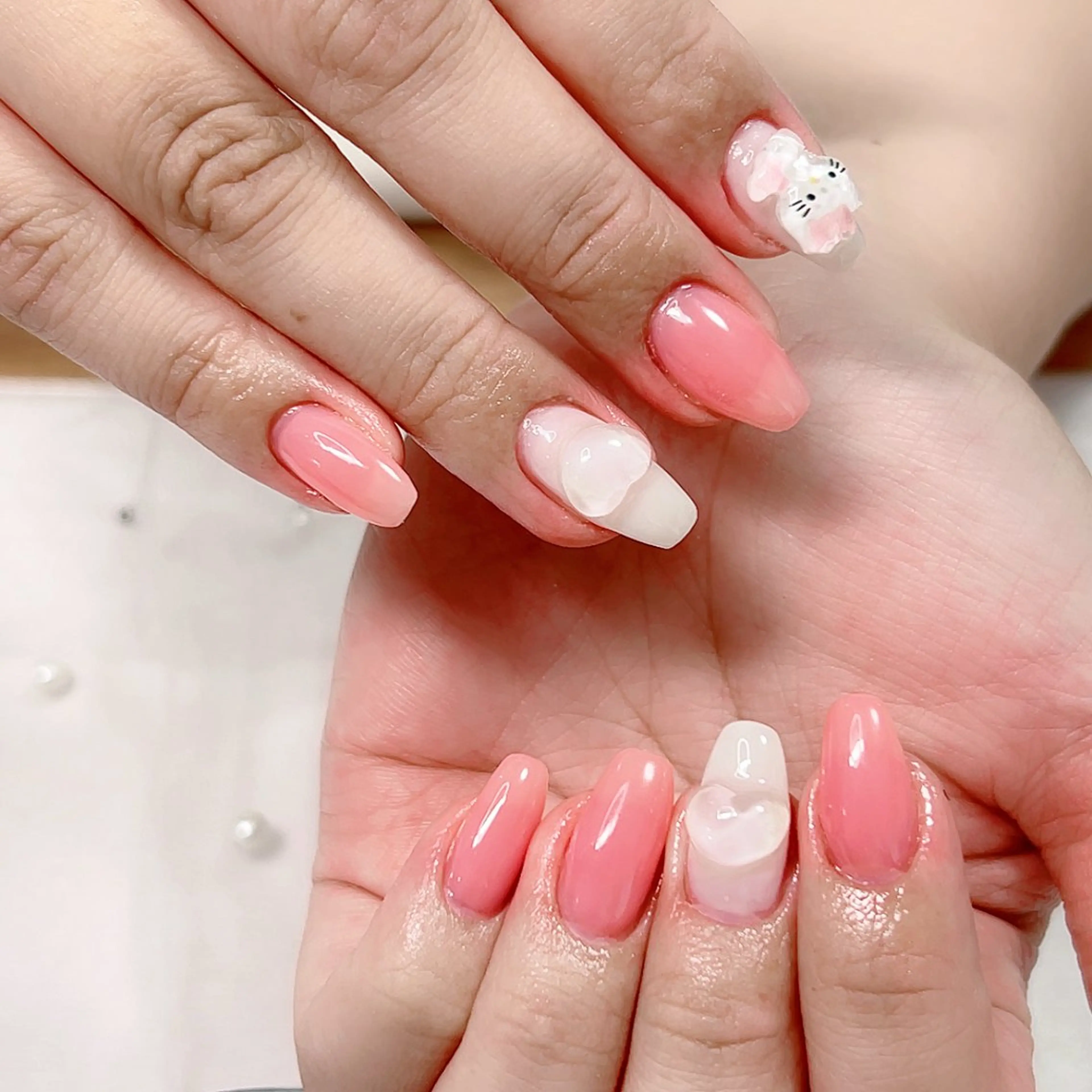 ネイル ワンカラーネイル ピンク リボン 春ネイル ハンドネイル Cute Tips nailのネイルデザイン