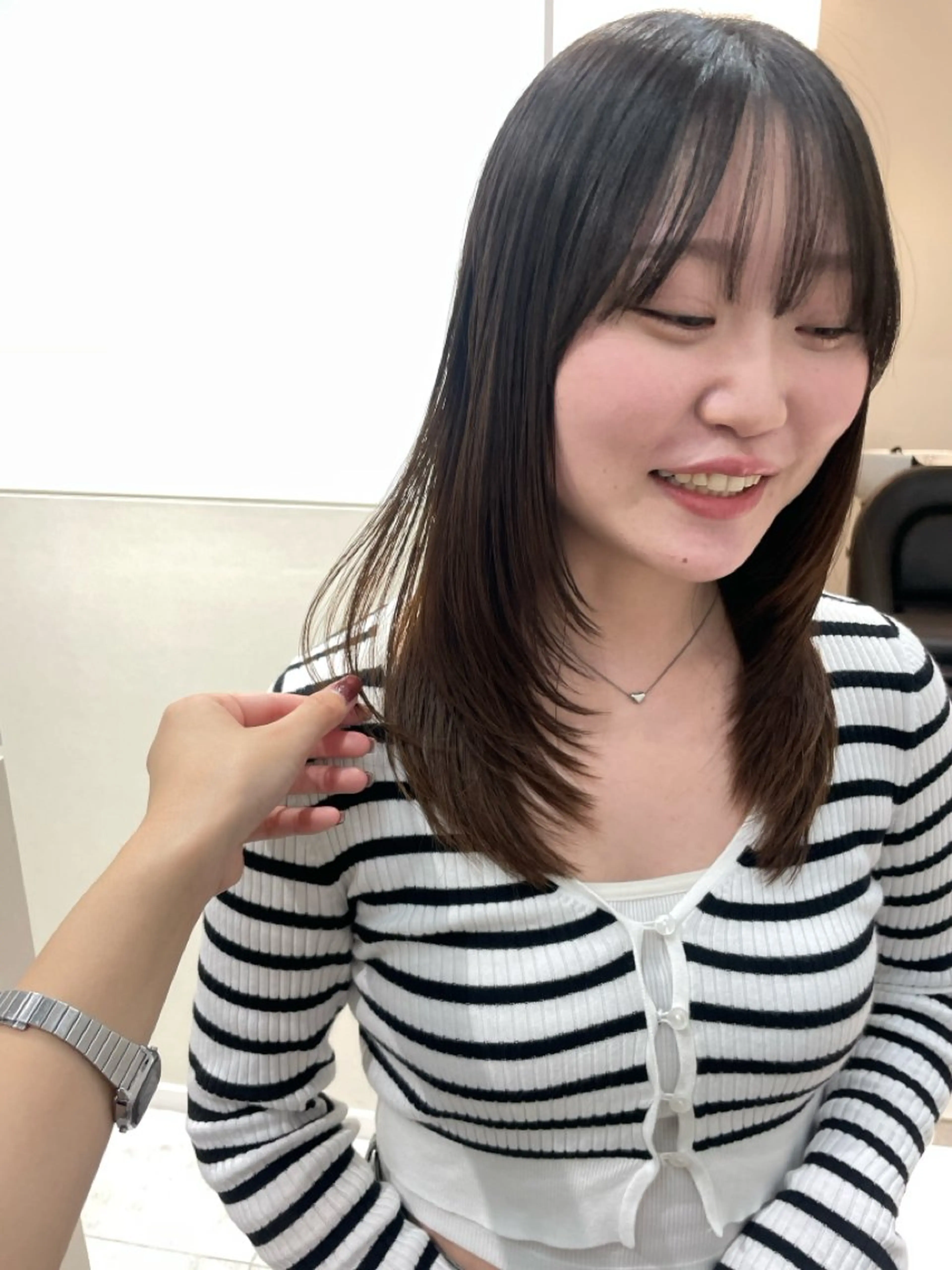 ミディアム カラー カット ヘアカラー 抜け感ボブ×パーマ ｜kazaneのヘアスタイル