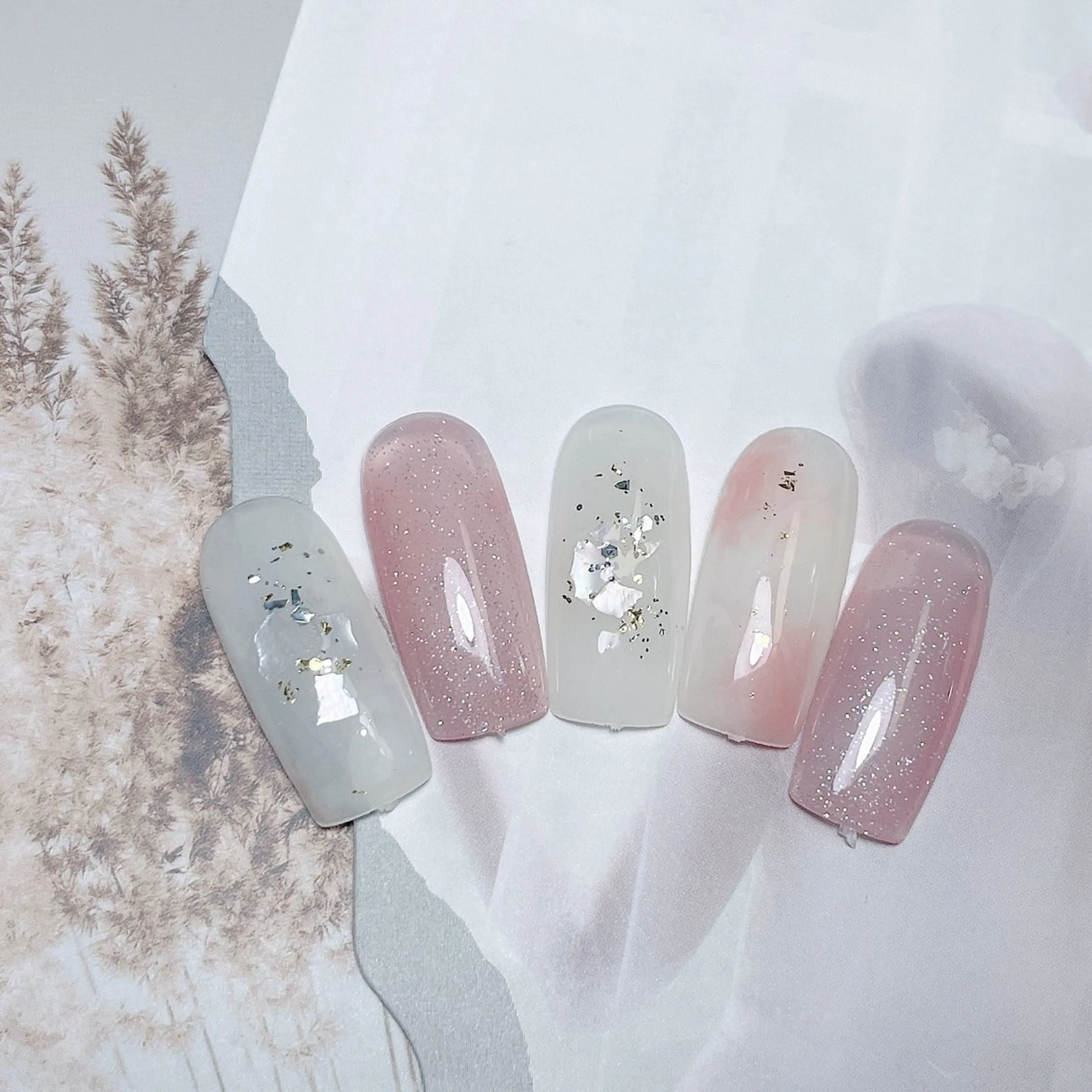 ネイル 成人式 ジェルネイル ロングネイル マグネットネイル 大理石ネイル(マーブル) ハンドネイル MoMoA Nail ネイル長さ出し専門店のネイルデザイン