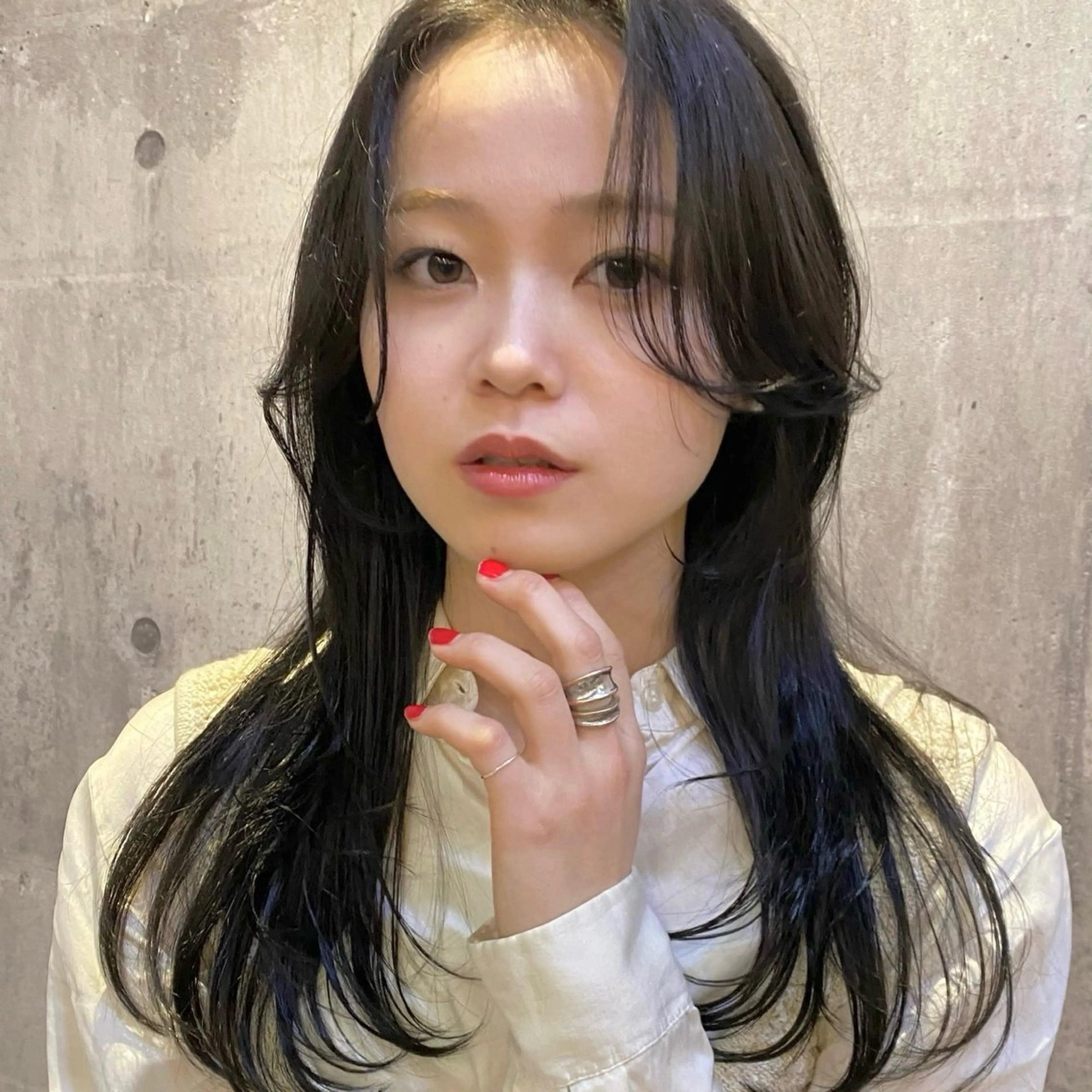 ロング カラー くびれヘア 顔周りカット 韓国風ヘア カット 縮毛矯正 比嘉 陽のヘアスタイル