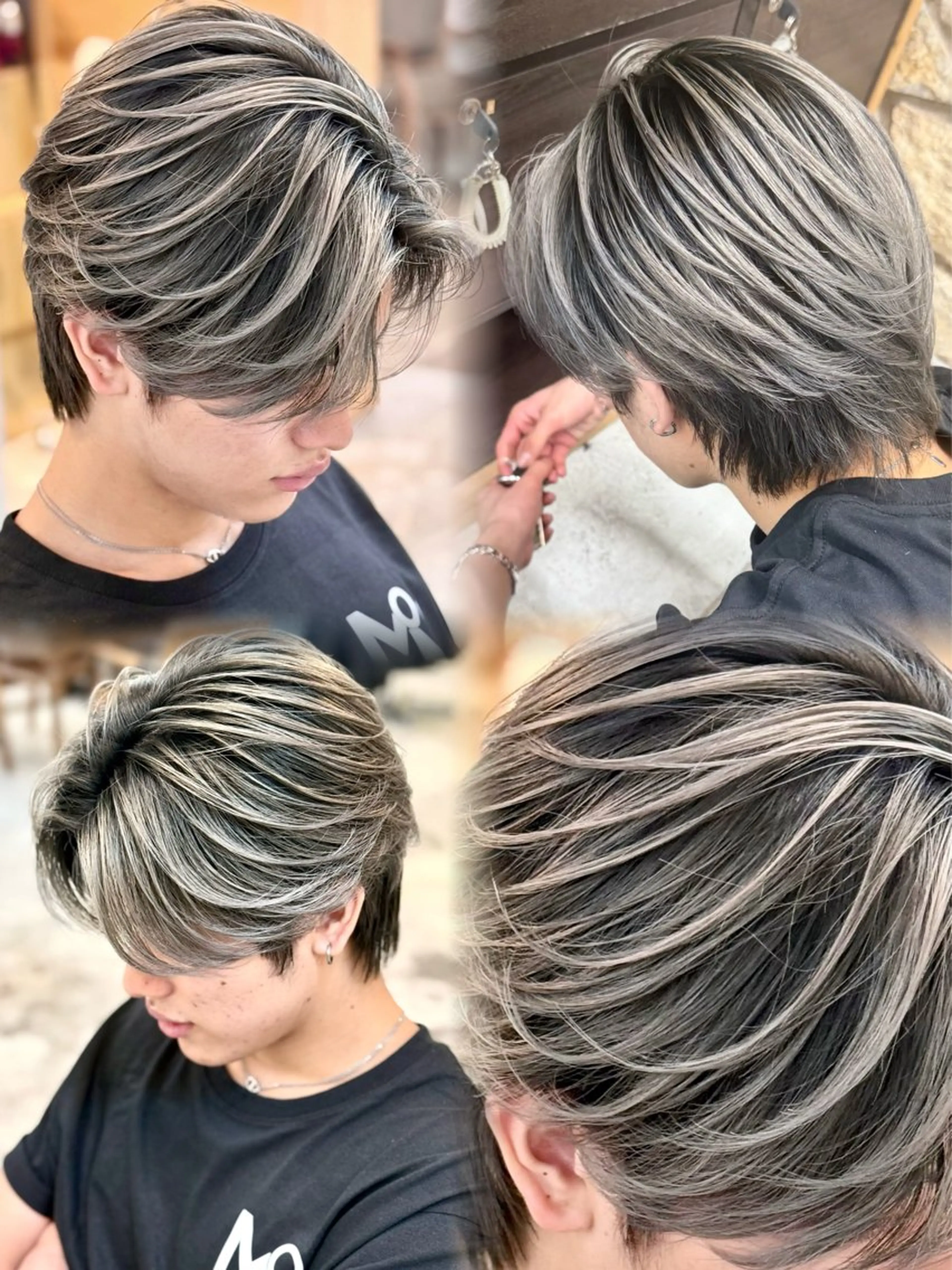ミディアム カラー メンズ メンズバレイヤージュ バレイヤージュ レイヤーカット カット ヘアカラー トリートメント バレイヤージュ/ シャドウルーツ/安室のヘアスタイル
